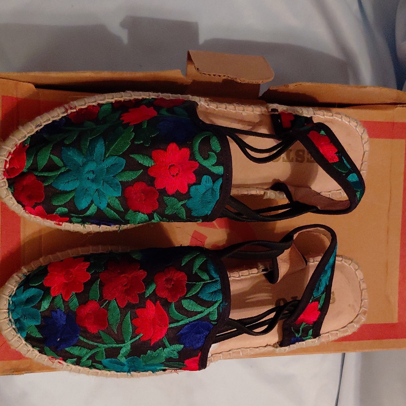 Sesto Meucci Canvas Espadrille Slingback Sandals Women’s US 7 Floral Embroidered