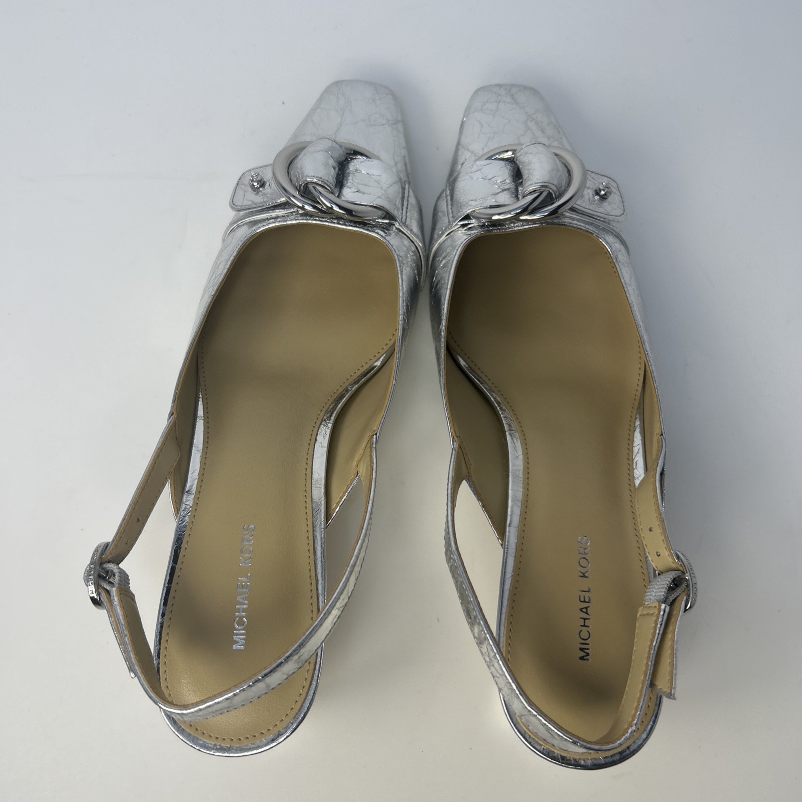 MICHAEL Michael Kors Jaden Kitten Slingback Pump Silver Metallic Size 7M NIB New