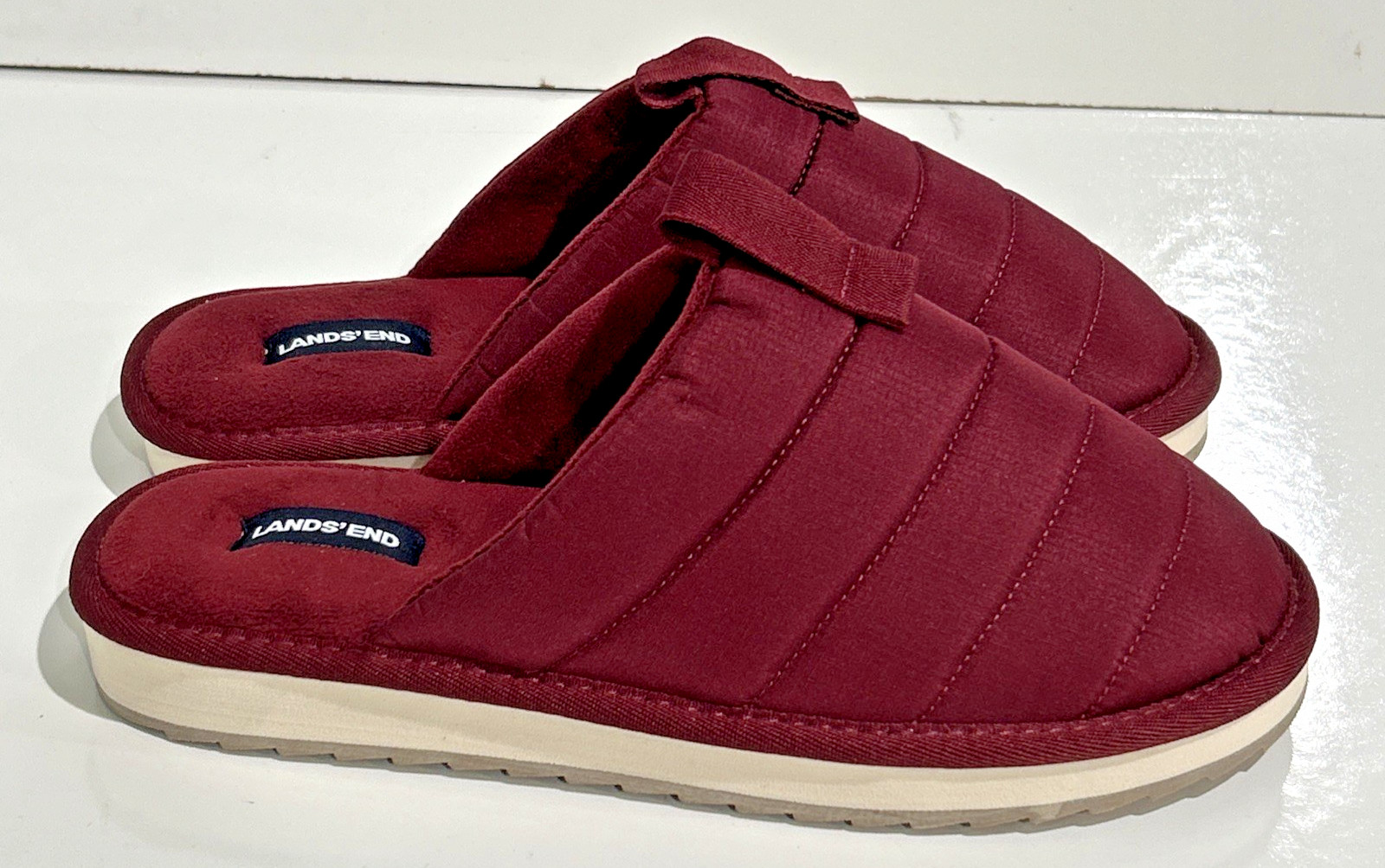 Lands’ End Fleece Lined Comfort Puffer Slip On Indoor Outdoor Slippers Women 9 B