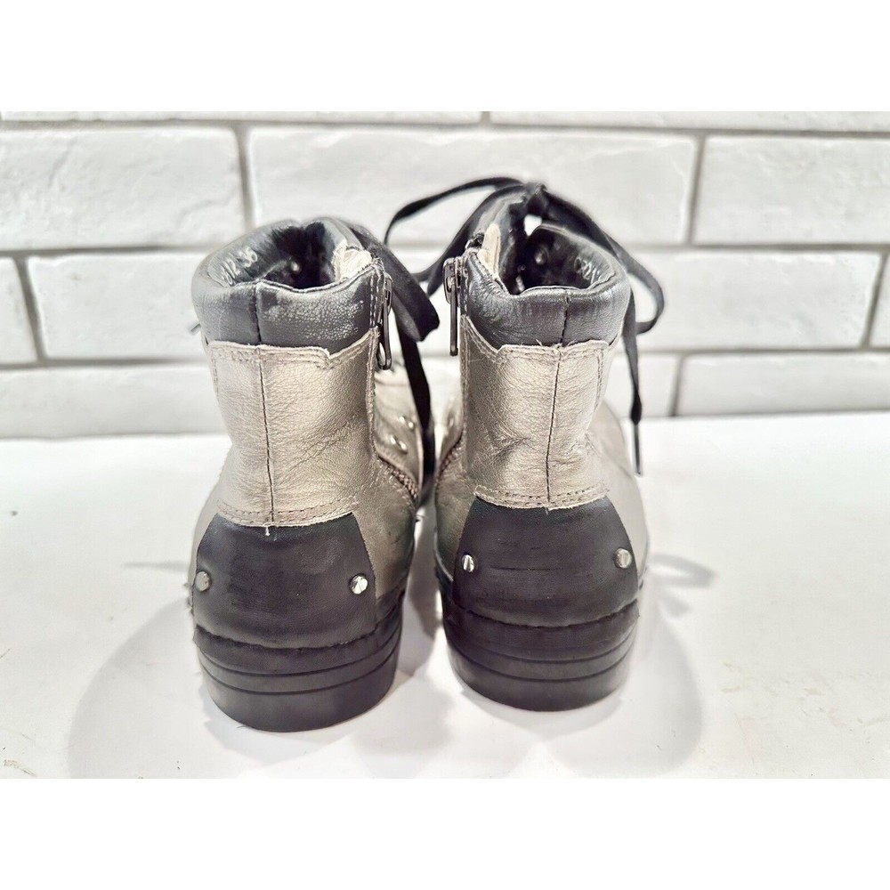 Crime London Silver Leather Distressed Studded Zipper High Top Sneakers 36/6