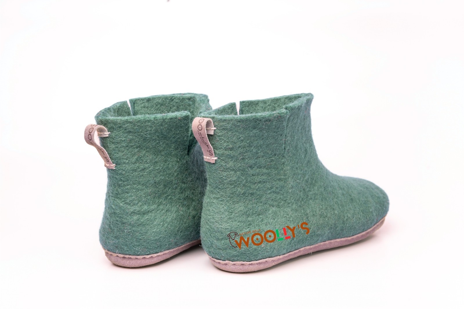 Woollyes Green Felted Boots –Handmade with Leather Sole, Perfect for Indoor Wear