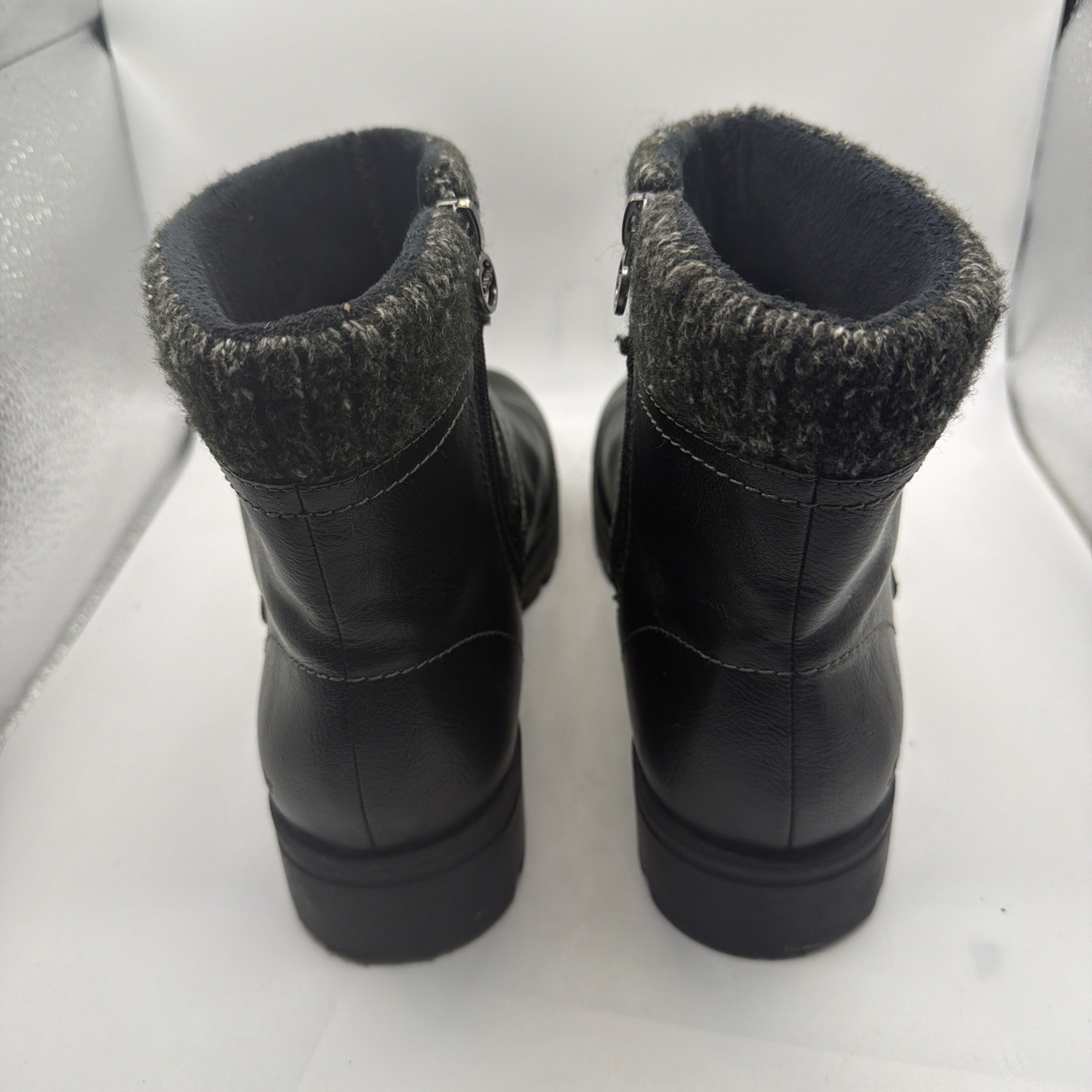 JSport Ankle Boots Womens Black Leather Round Toe Side Zip Buckle Comfort – 10