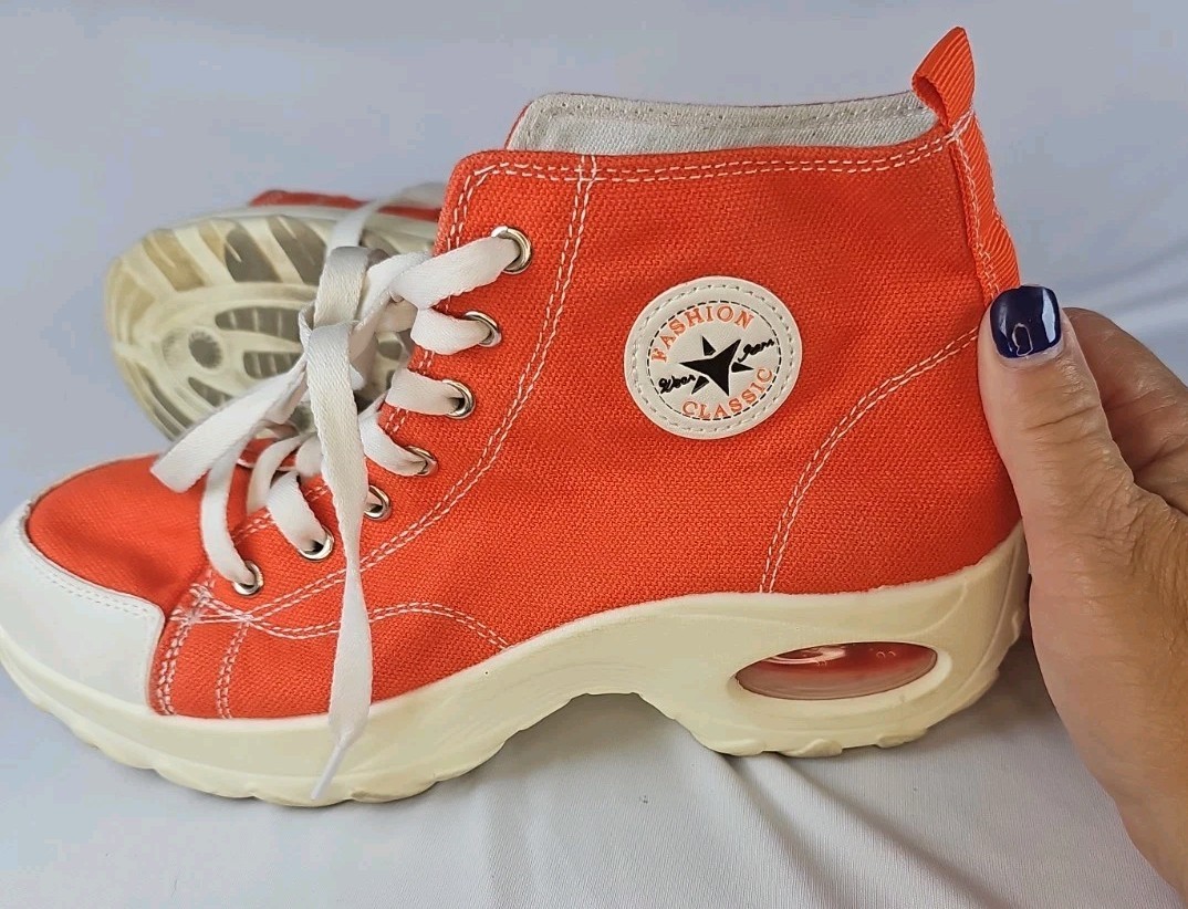 Fashion Classic Orange High Top Canvas Air Cushioned Heel Sneakers Size 40 – 8.5