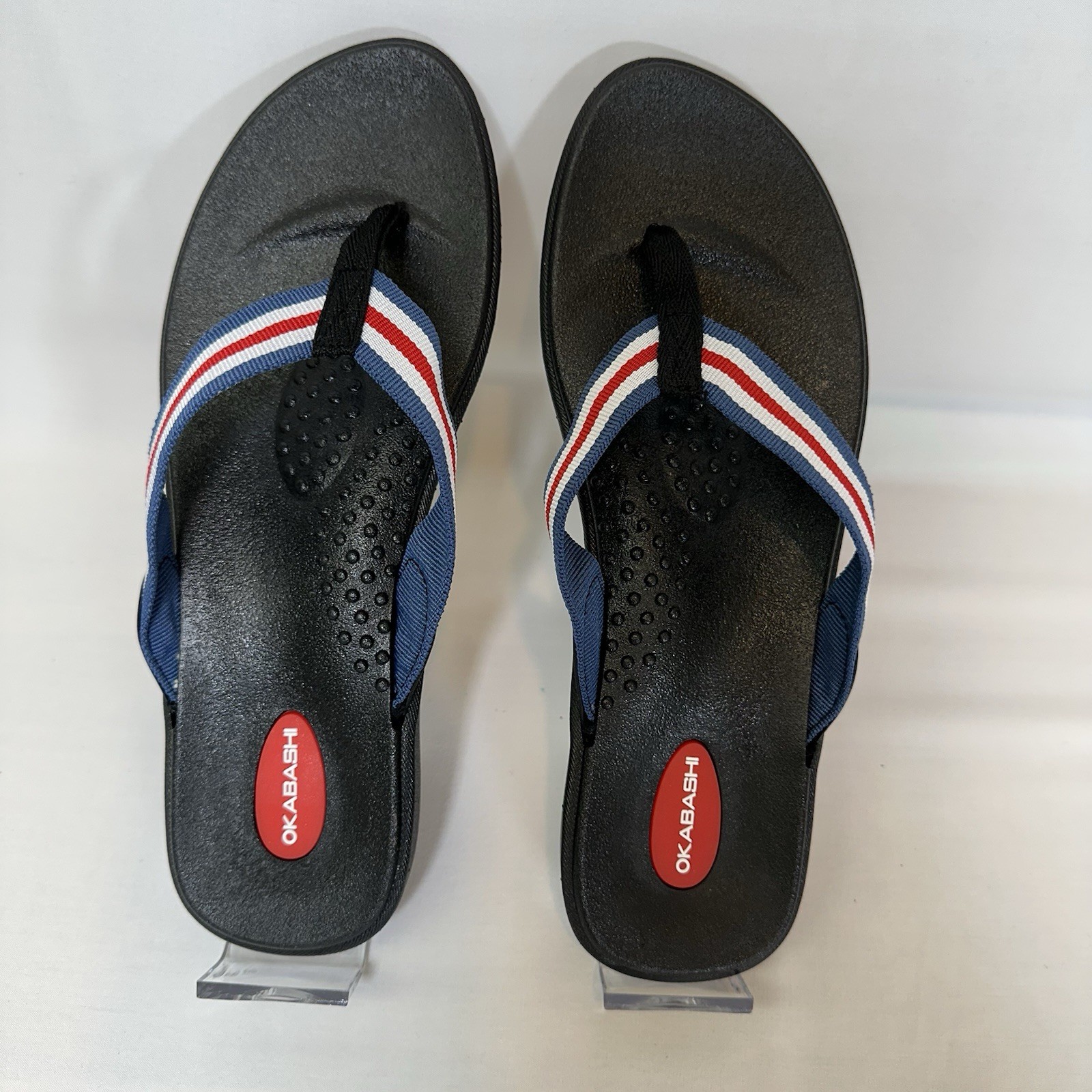 Okabashi Women’s L (9-10) Flip Flops Patriotic USA Red White Blue Comfort