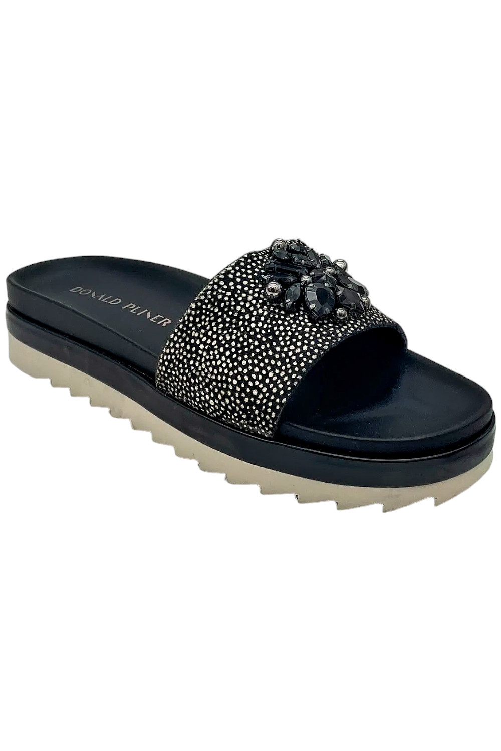 Donald Pliner Women’s Lia Calf Hair Embelished Slide Sandal Bone/Black
