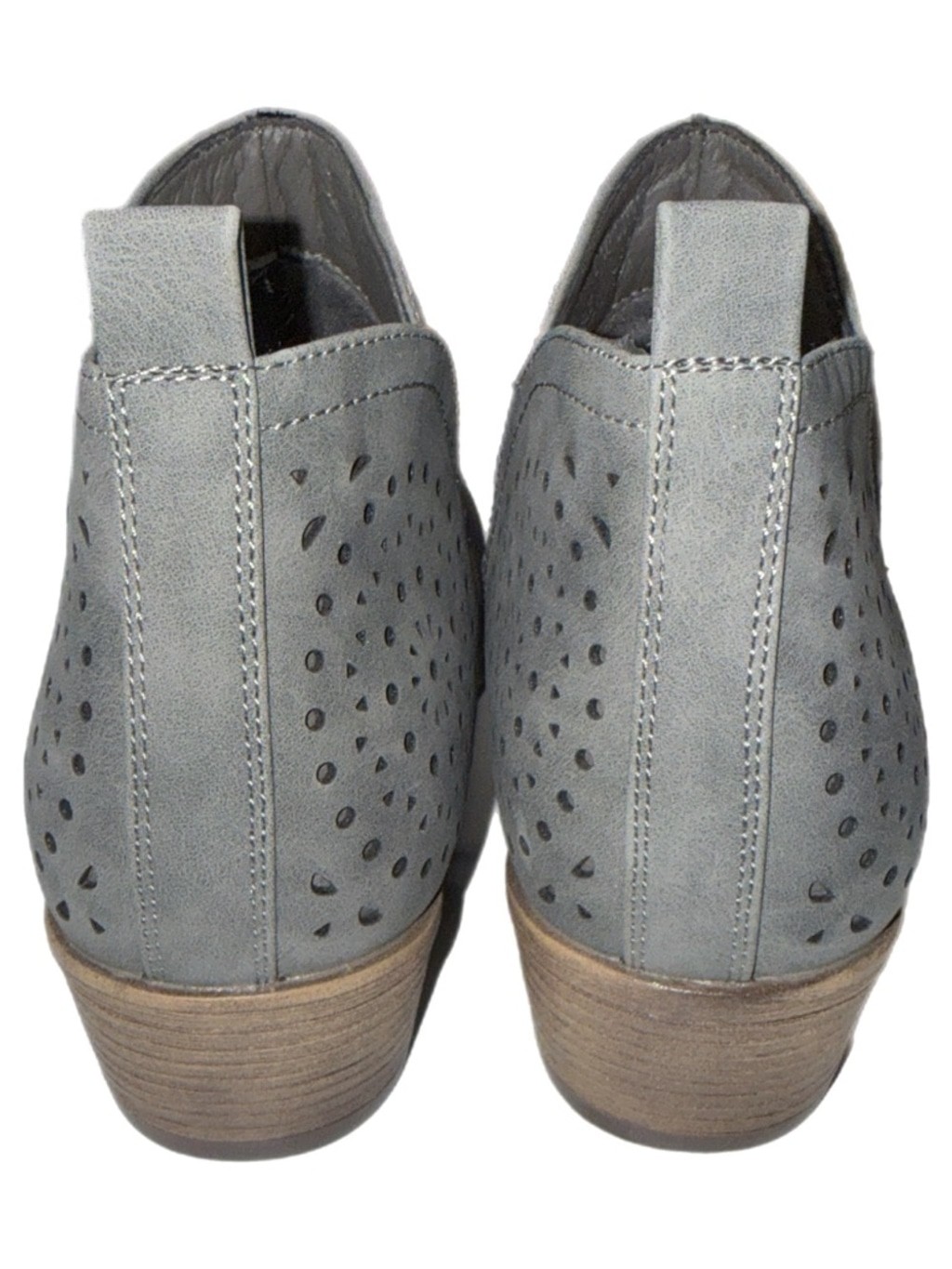Vepose – Gray Ankle Boots – Stacked Heel – Slip‑On Cutout Booties – Women’s 8