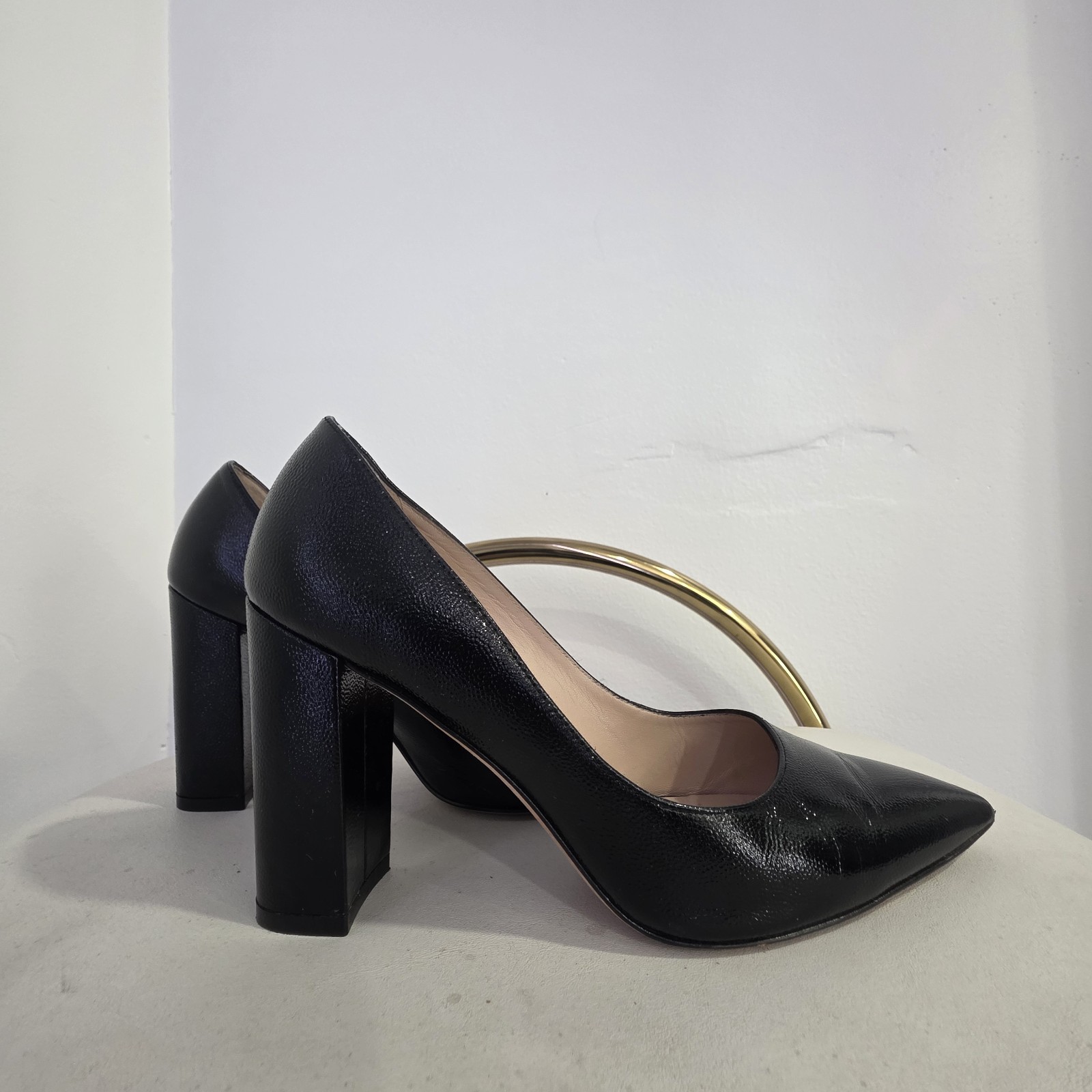 Stuart Weitzman Power Block 75 Patent Leather Classic Block Heel 7.5 M