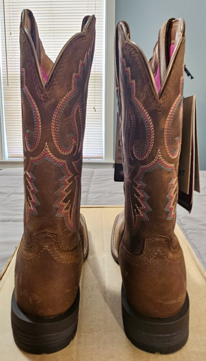 Ariat® (Women’s 6.5 B) Hybrid Ranchwork™ Western Boot in Distressed Tan – $220