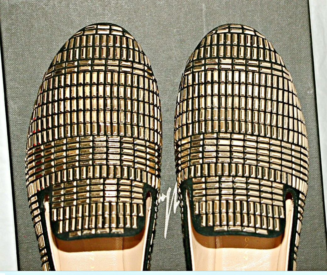 Giuseppe Zanotti Dalila Gold Studded Suede Smoking Flats Loafer US 6/ IT 36 $995