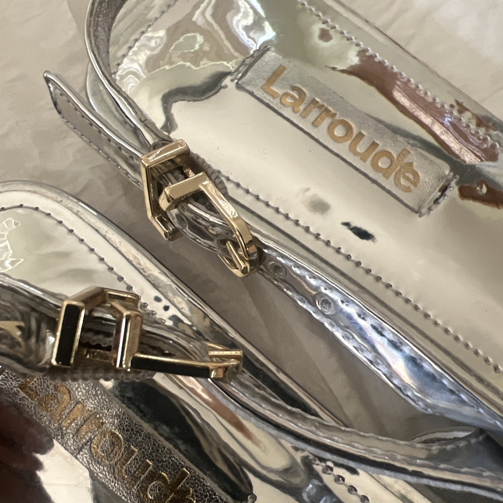 Larroude Womens Ines Slingback Flat In Silver Specchio Size 11