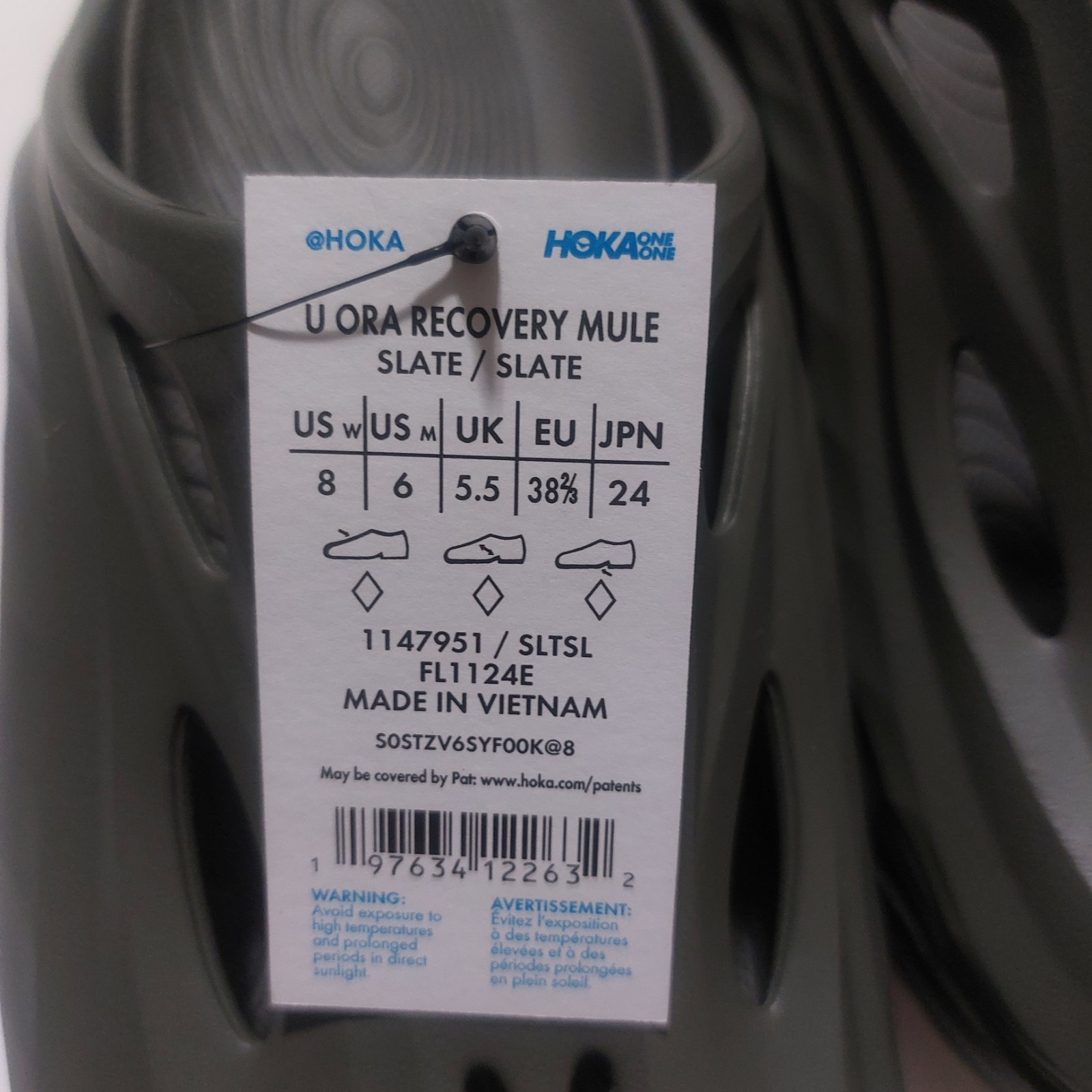 HOKA Ora Recovery Mule Mens Size 6 Womens Size 8 Sandal Slate Gray 1147951
