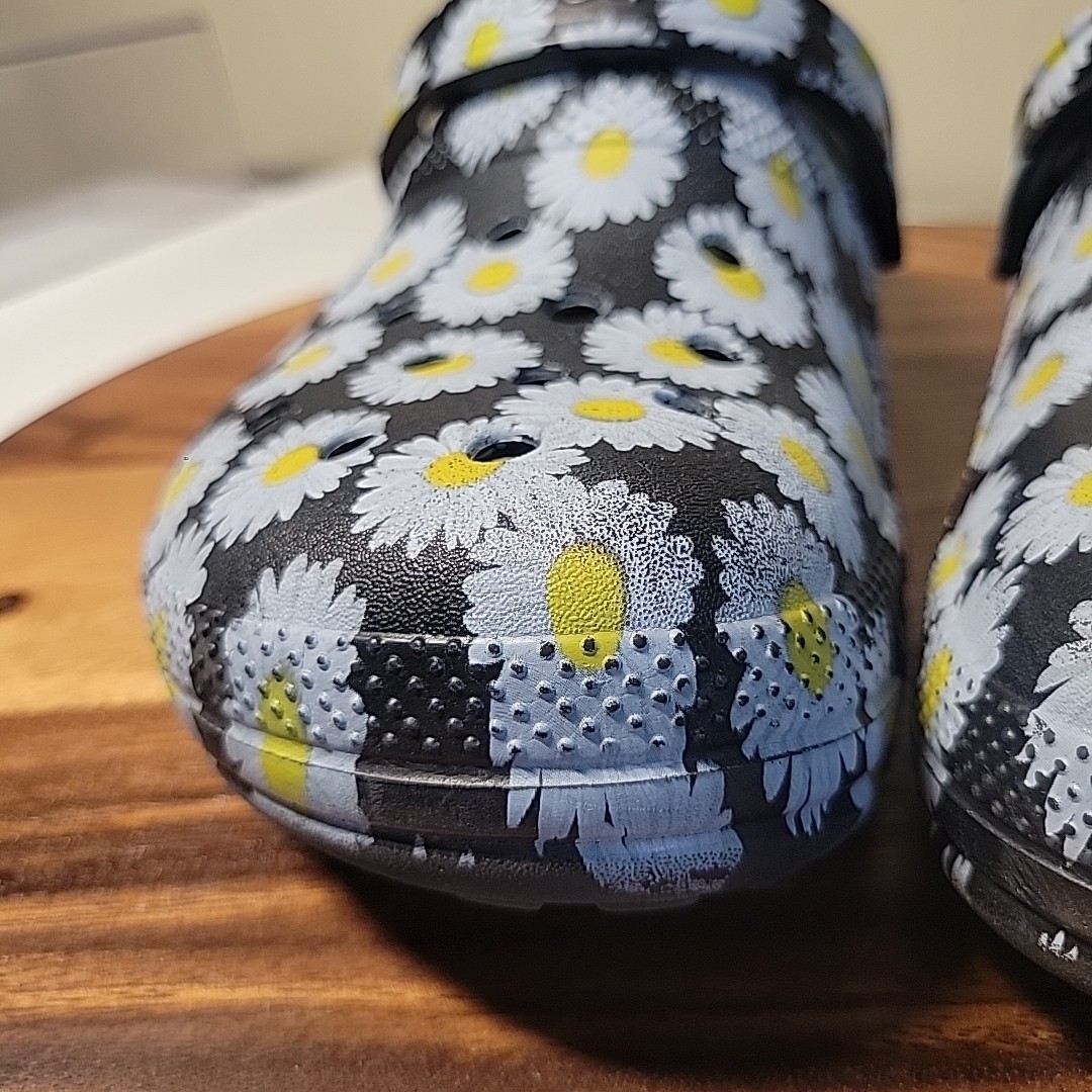 Crocs Classic Lined Clog Sandals W 10 M 8 Black Yellow White Daisy 207301 *READ*