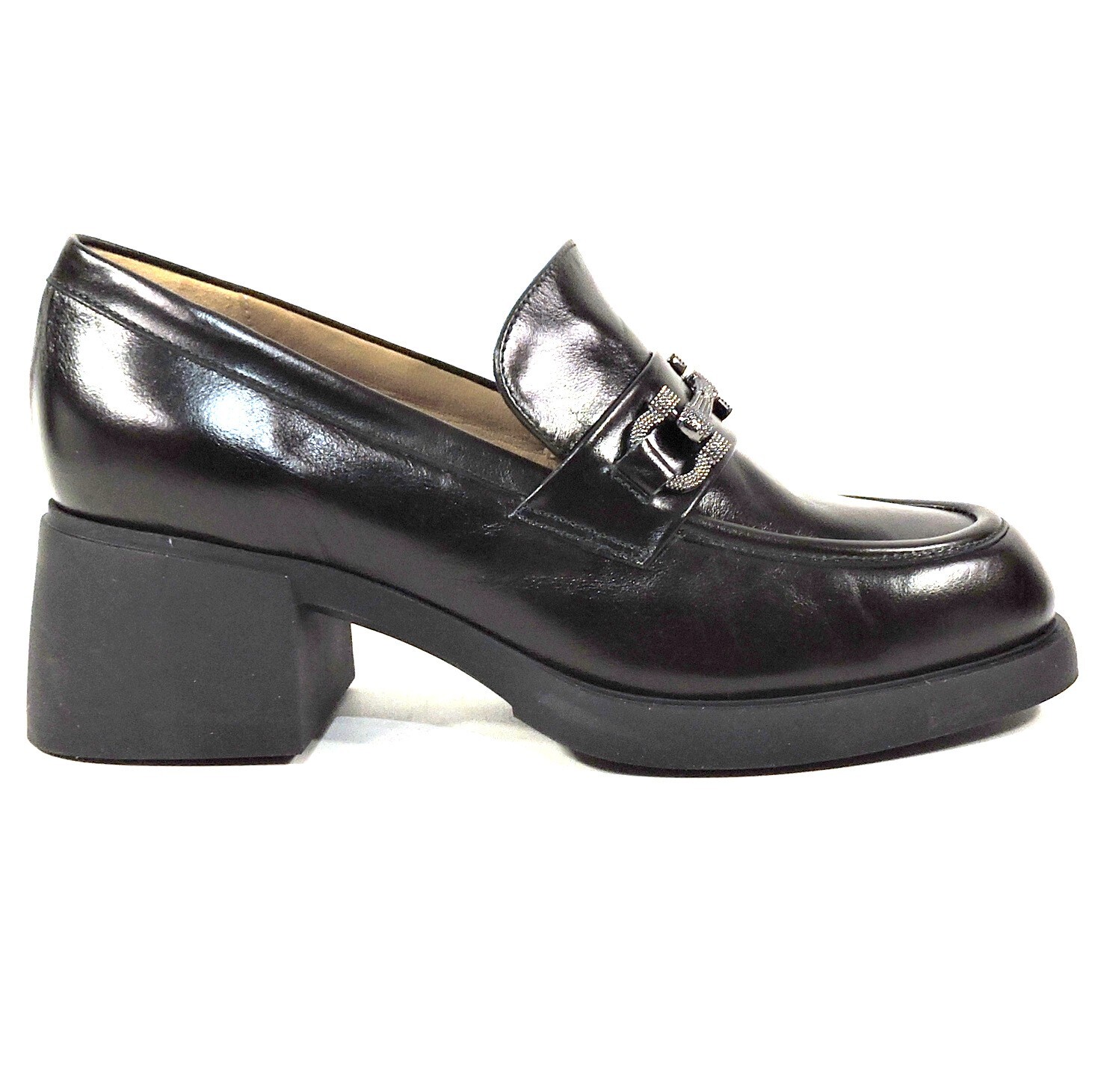CHIARA COLINI 🇮🇹 WOMEN’S BLACK SOFT LEATHER COMFORT HEELED LOFERS