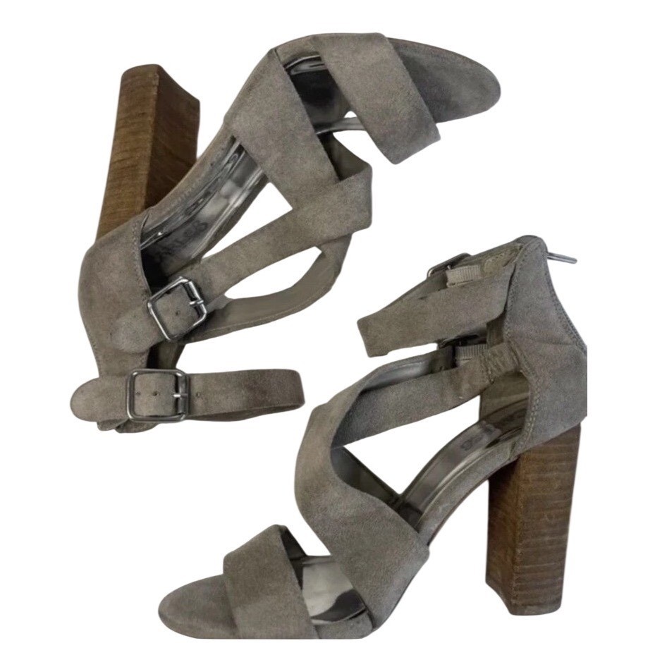 Carlos By Carlos Santana Taupe Suede Strappy Heel Buckle Ankle Size 6