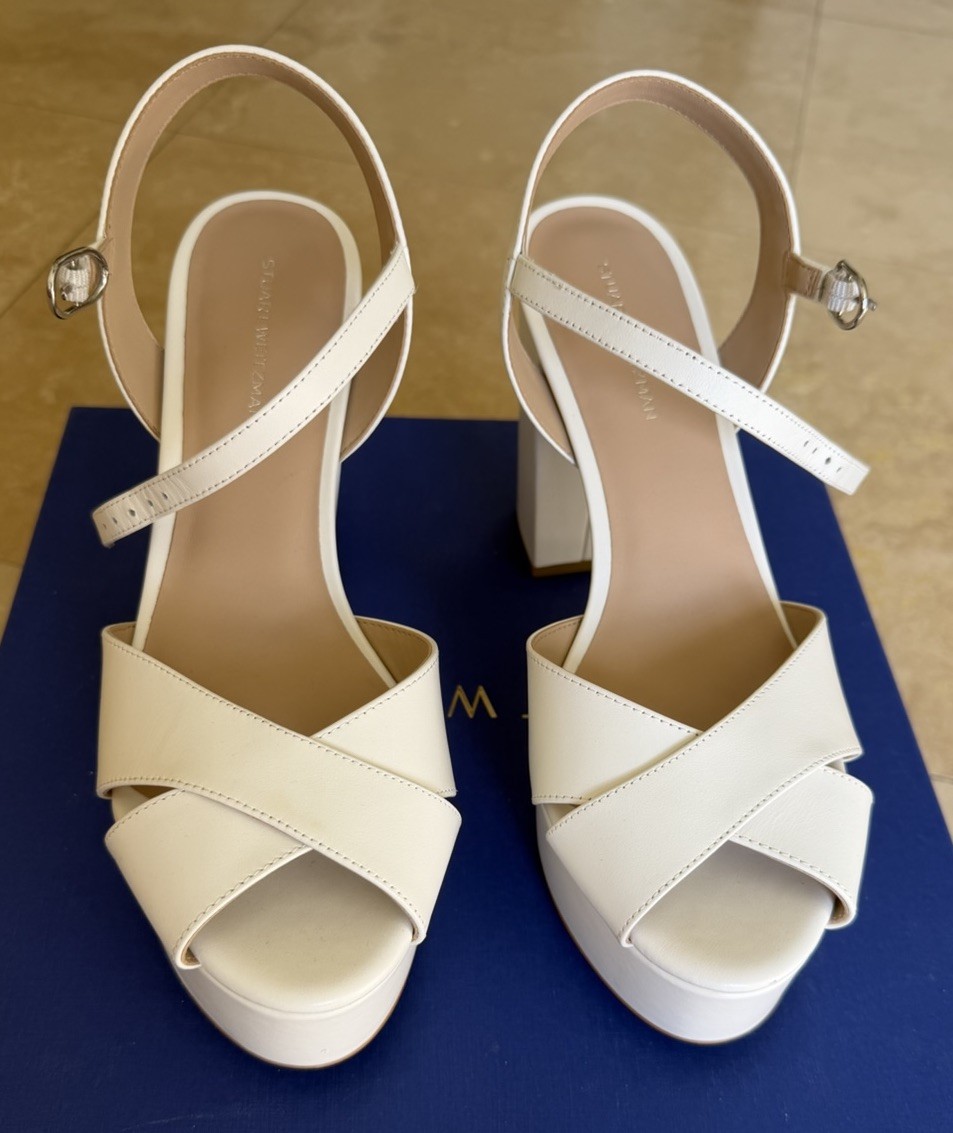 STUART WEITZMAN Dayna Platform Cream Leather Sandal Women Size 8.5 US