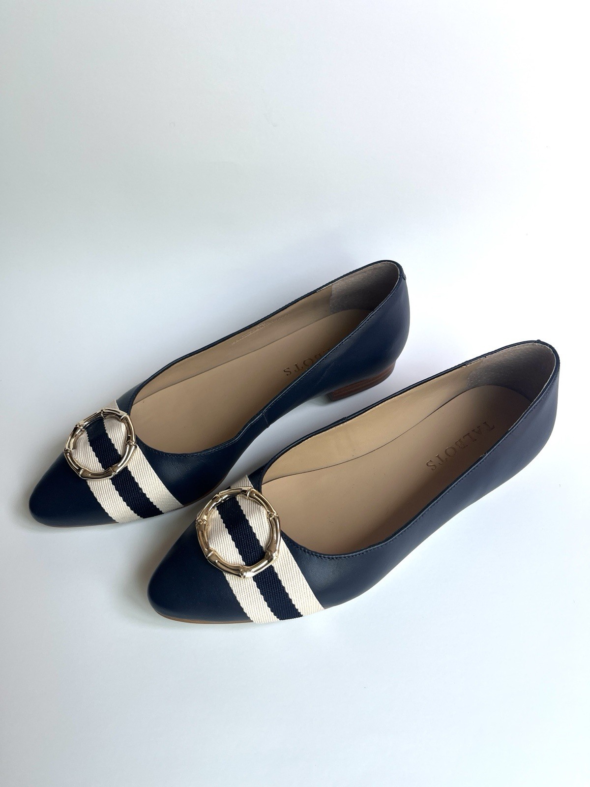 Talbots Edison Bamboo Ring Women’s Sz 6M Navy blue Leather Flats