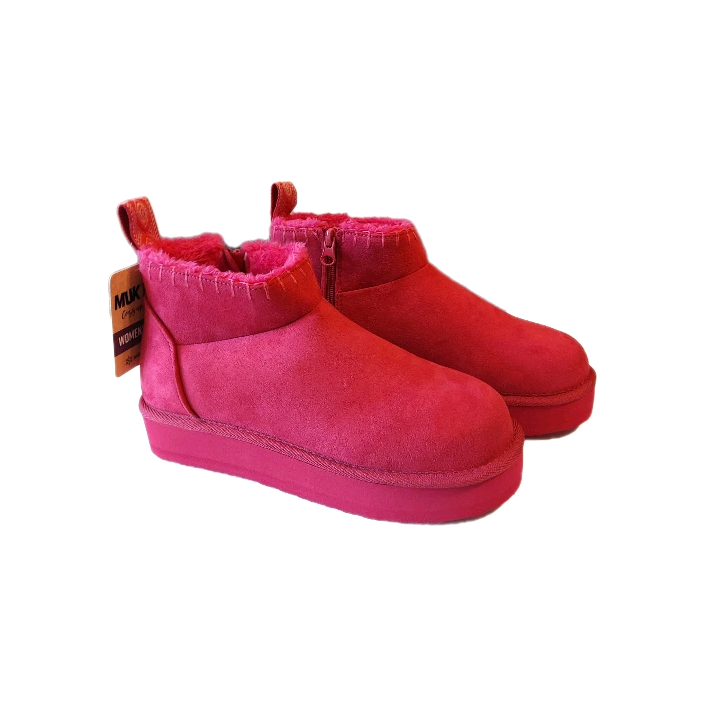 Muk Luks Augie Women’s Fuschia Bootie Cozy Platform Hot Pink Boots Size 8