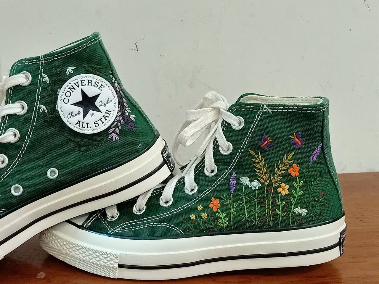 Custom Converse chuck taylor embroidery flower and butterfly