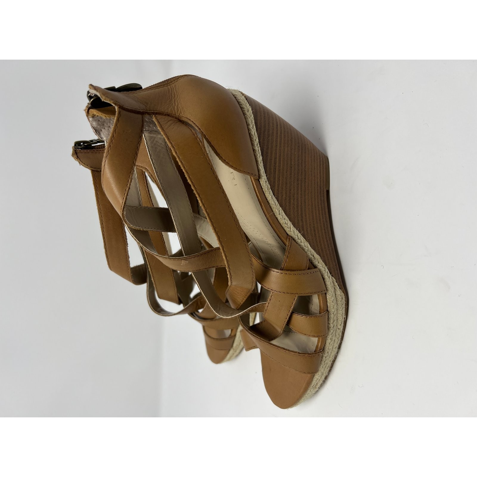 Tahari Women’s Strappy Leather Wedge Sandals Brown Sz 9.5