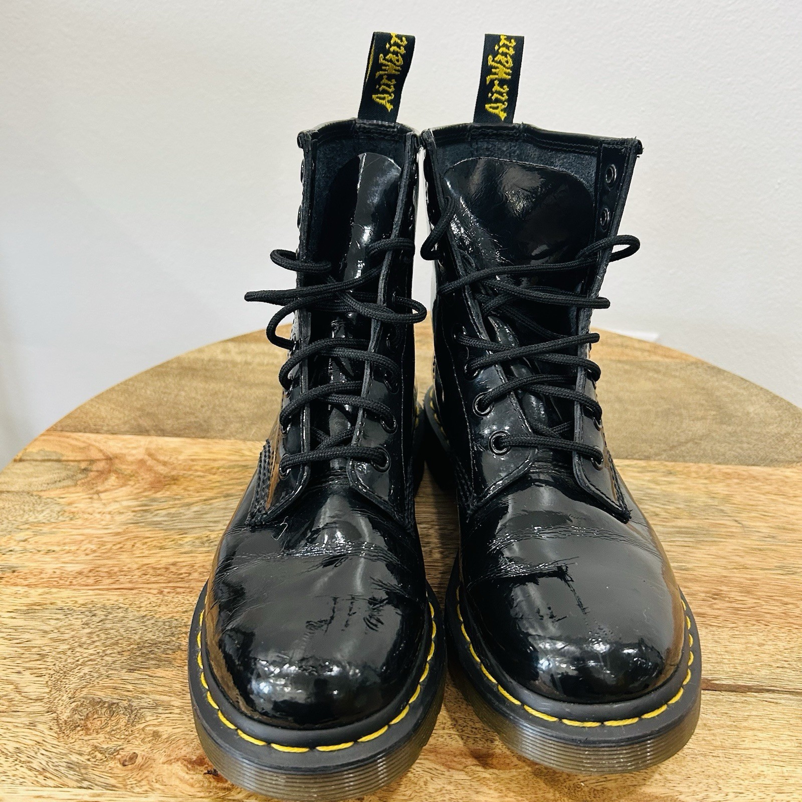 Dr Martens 1460W Boots Womens Size 7 Black Patent Lamper Leather Grunge Combat