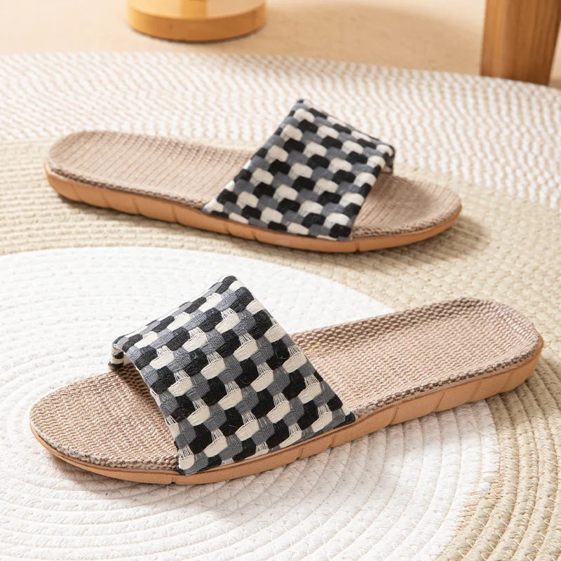 Summer Slippers for Women Home Linen Fabric Trend Designer Shoes Ladies Elegant