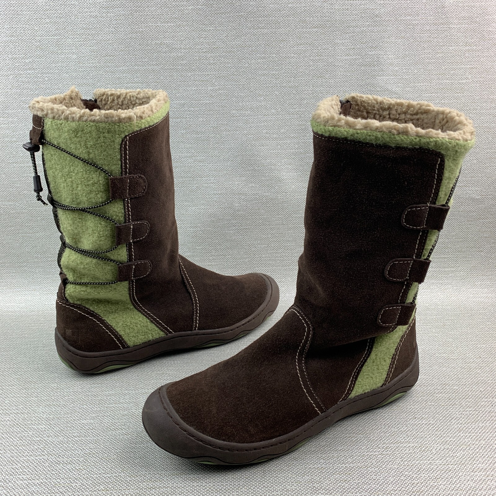 Woolrich Boots Mid Calf Green Brown Leather Suede/Textile Back Lace Up Size 10M