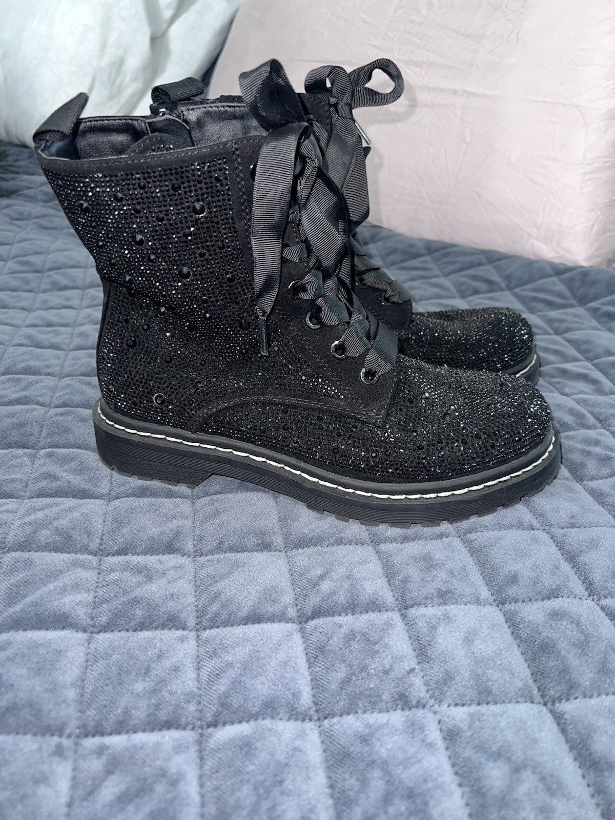 Torrid X Betsey Johnson Combat Boots Women 8.5 WW Wide Rhinestone Studded