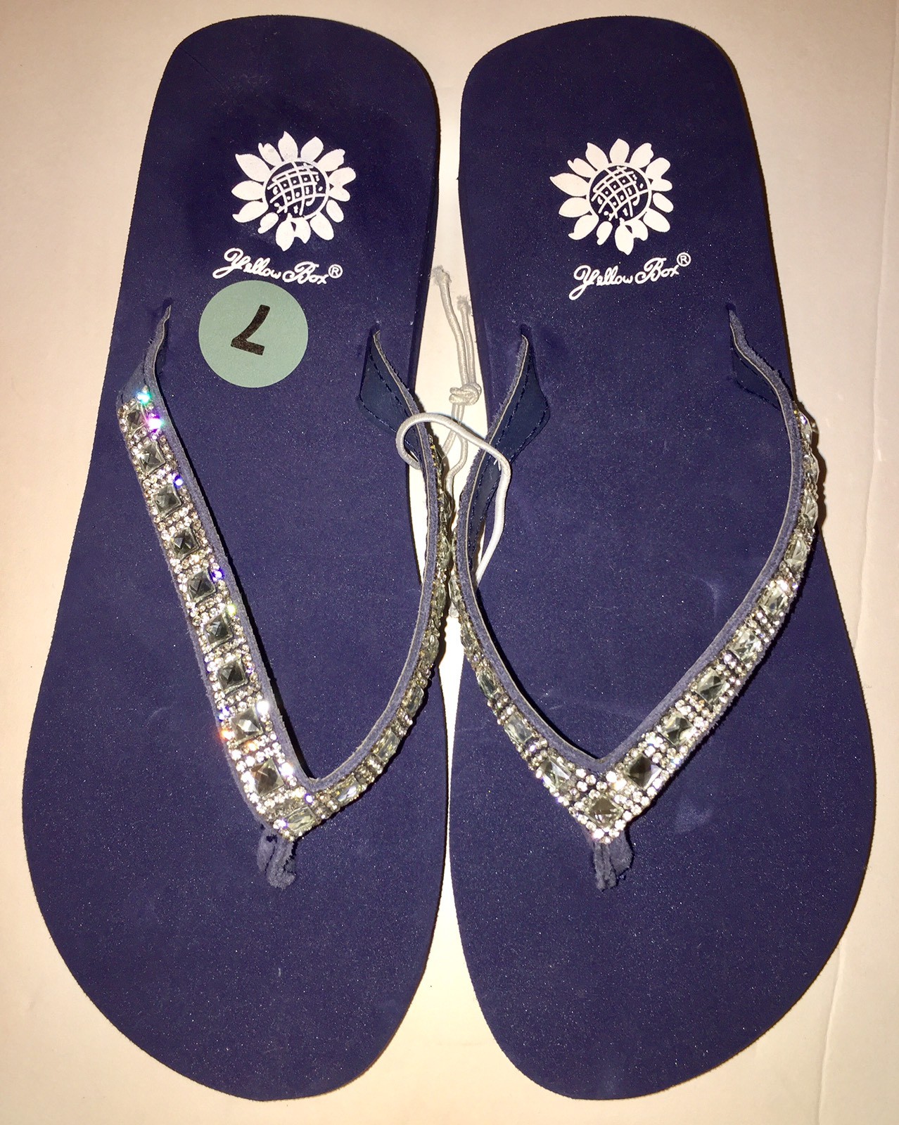 Yellow Box Flip Flops Navy Blue Sparkle Jeweled Rhinestone Shiny Sandals Saydee