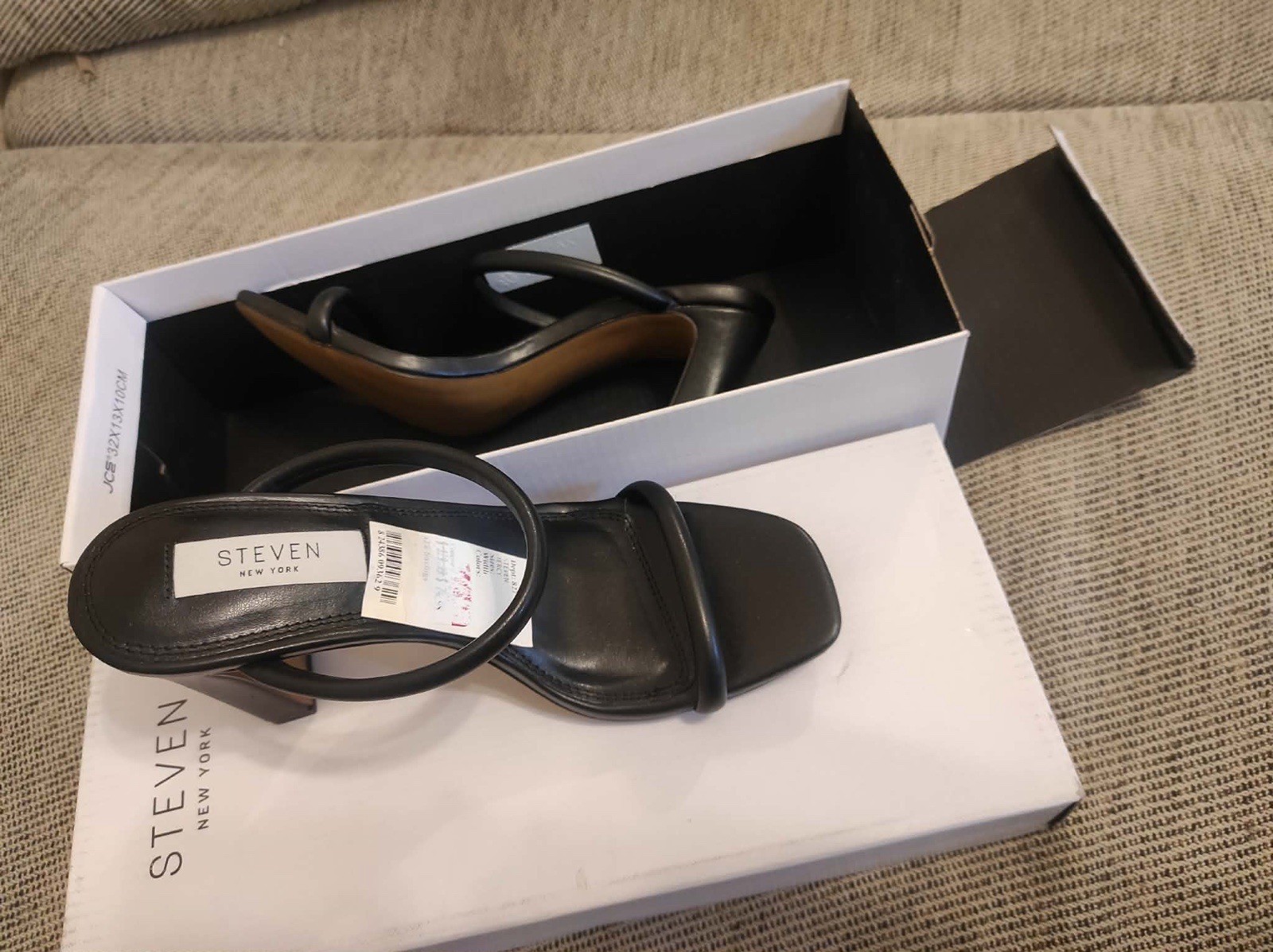 New Steven New York Jersey Heeled Sandal black strap high heel size 7.5