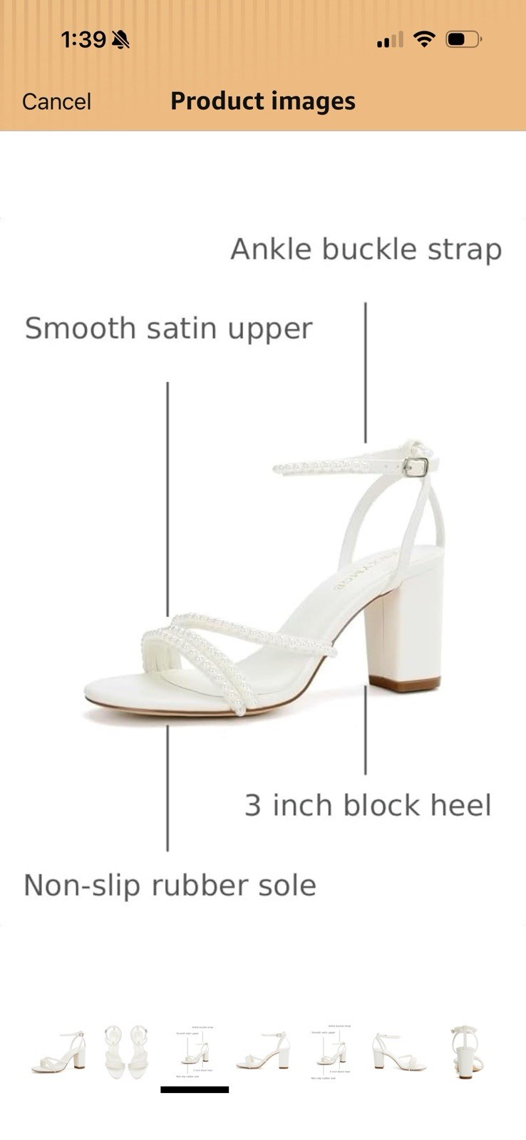 YAYNIGE Ivory Satin Pearl Beaded Ankle Strap Open Toe Buckle Heels 8.5