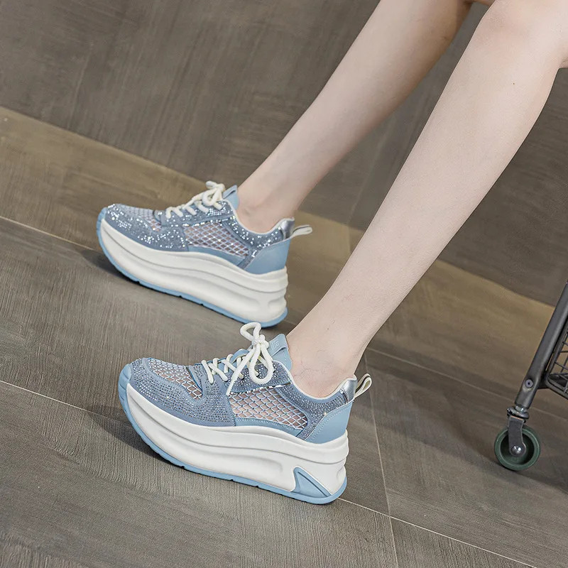 7cm Air Mesh Microfiber Leather Chunky Sneaker Shoes Women Platform Wedge Comfy