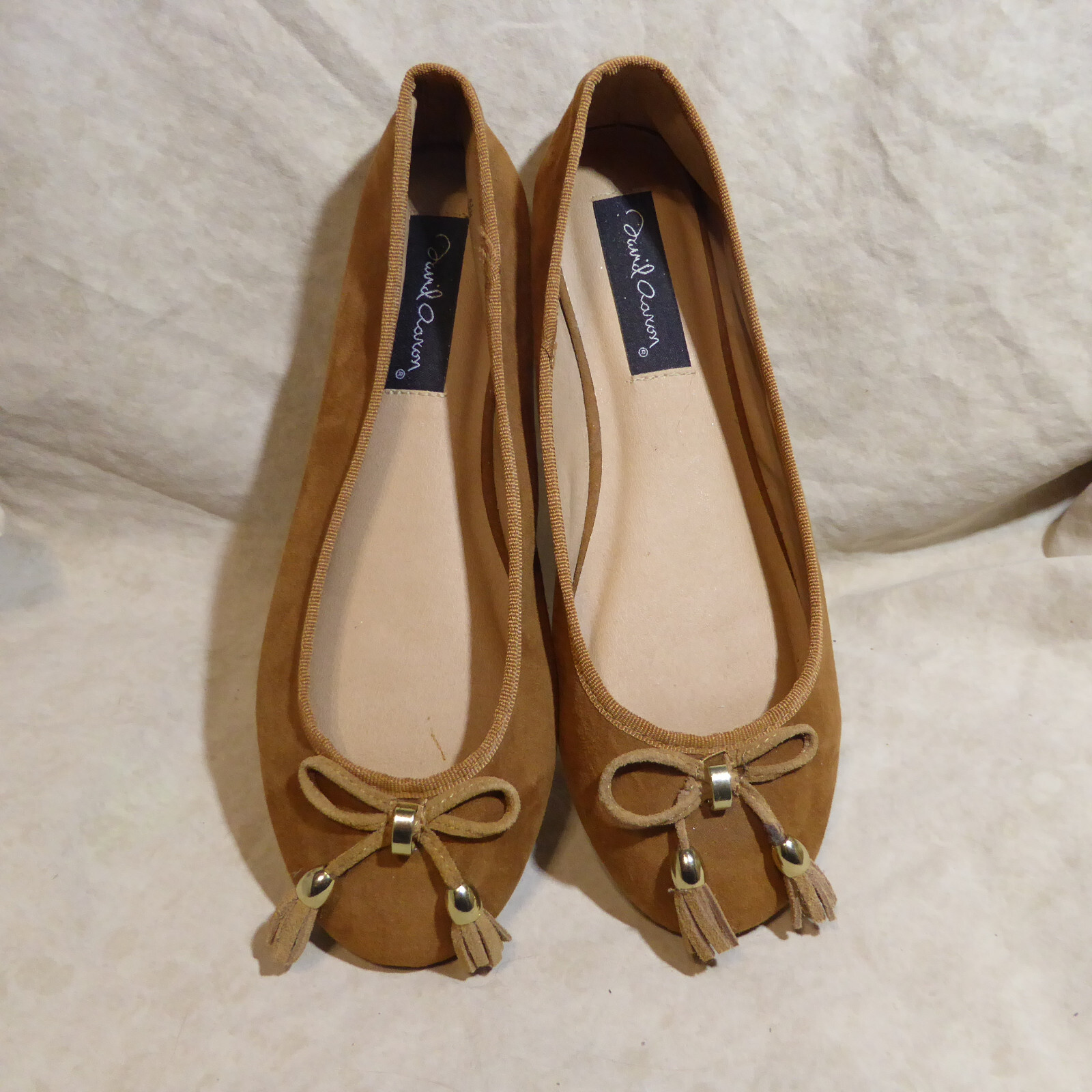 🩰 David Aaron Ballet Flats sz 8.5 M Butterscotch Brown Suede; Tasseled Bows