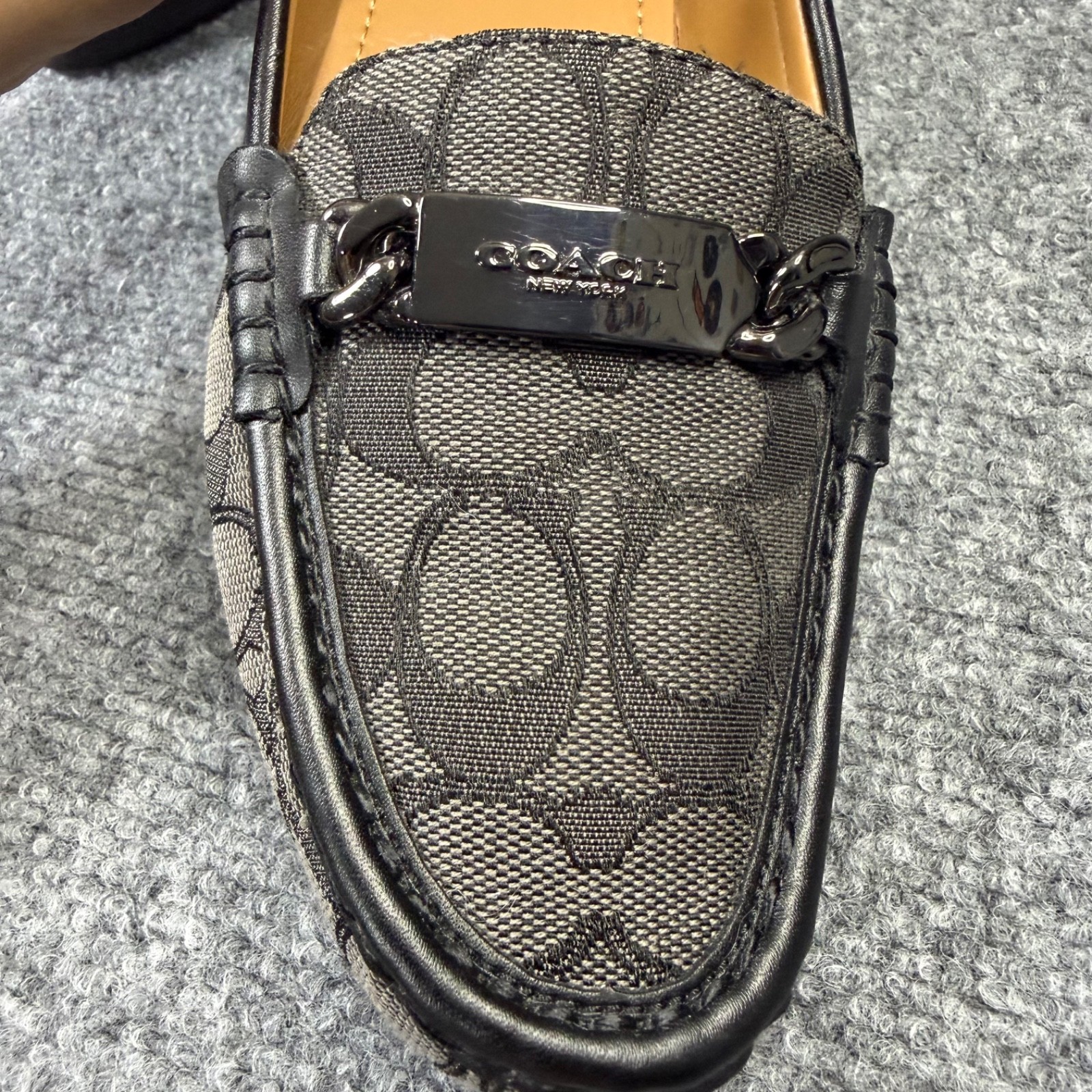 Coach ( Grey/Black ) New York Olive Canvas Leather Designer Loafers Women’s 10B