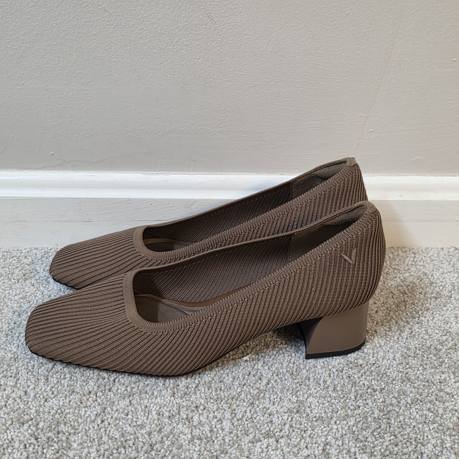 Vivaia Melody Square-Toe Chunky Block Heels Espresso Brown Size EU 38 US 7-7.5