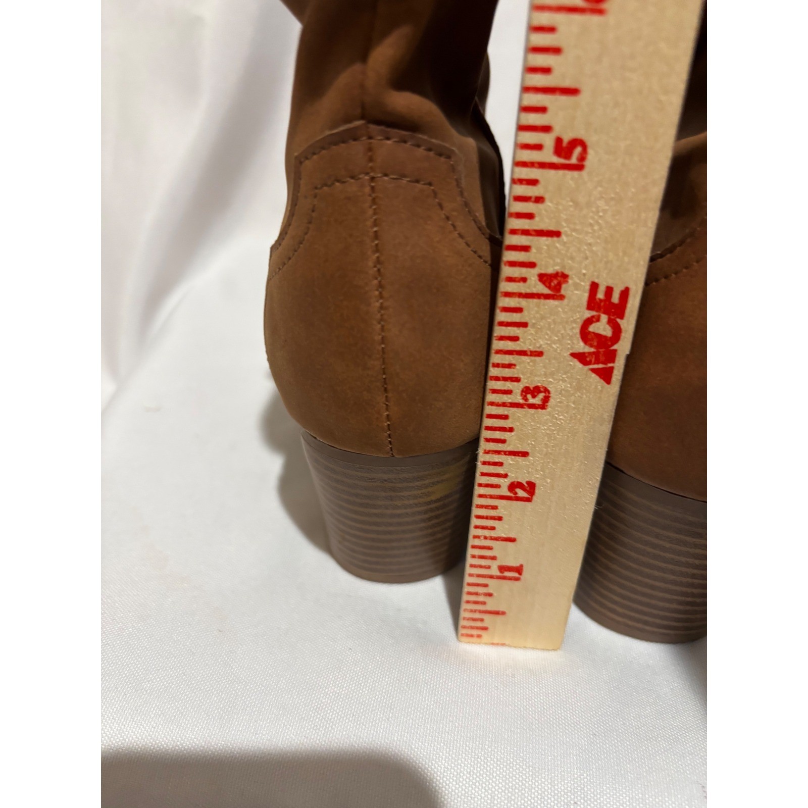 Womens Brown Faux Suede Ankle slouch Boots Western Style Block Heel Size 7 work
