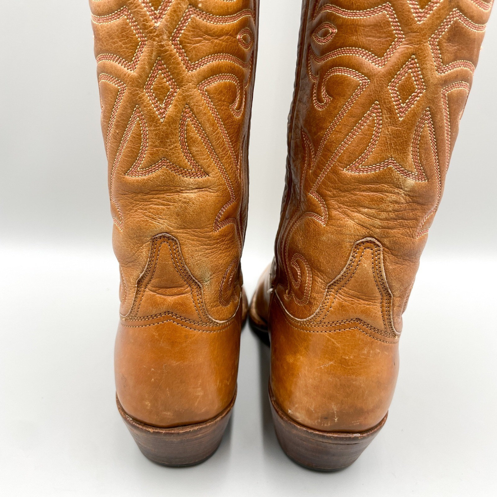 Vintage Lucchese Womens 6B Tan Leather Tall Western Cowboy Riding Boots Coastal