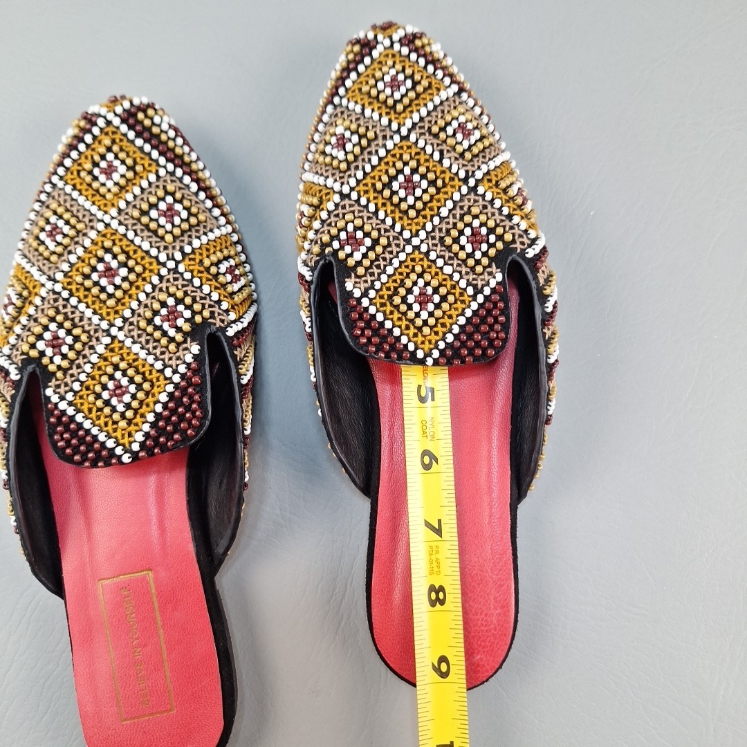 Zarah Juan Mules Slides Flats Shoes Beaded Geometric Philippines Sz 7 Wide 8 Reg