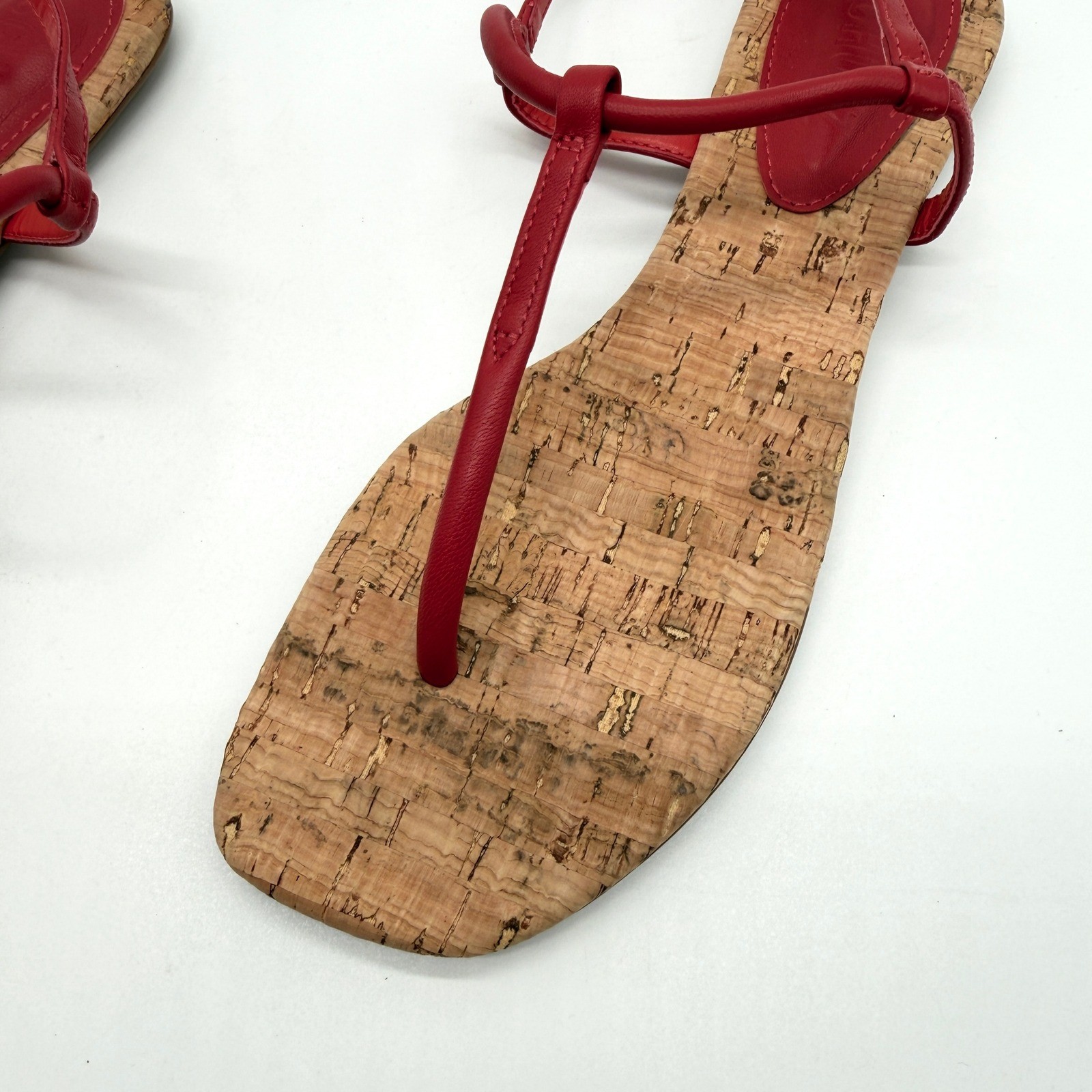 SCHUTZ Elsha Sandals Womens 7B Red Cork Strappy Flat Thong Buckle Ankle Strap