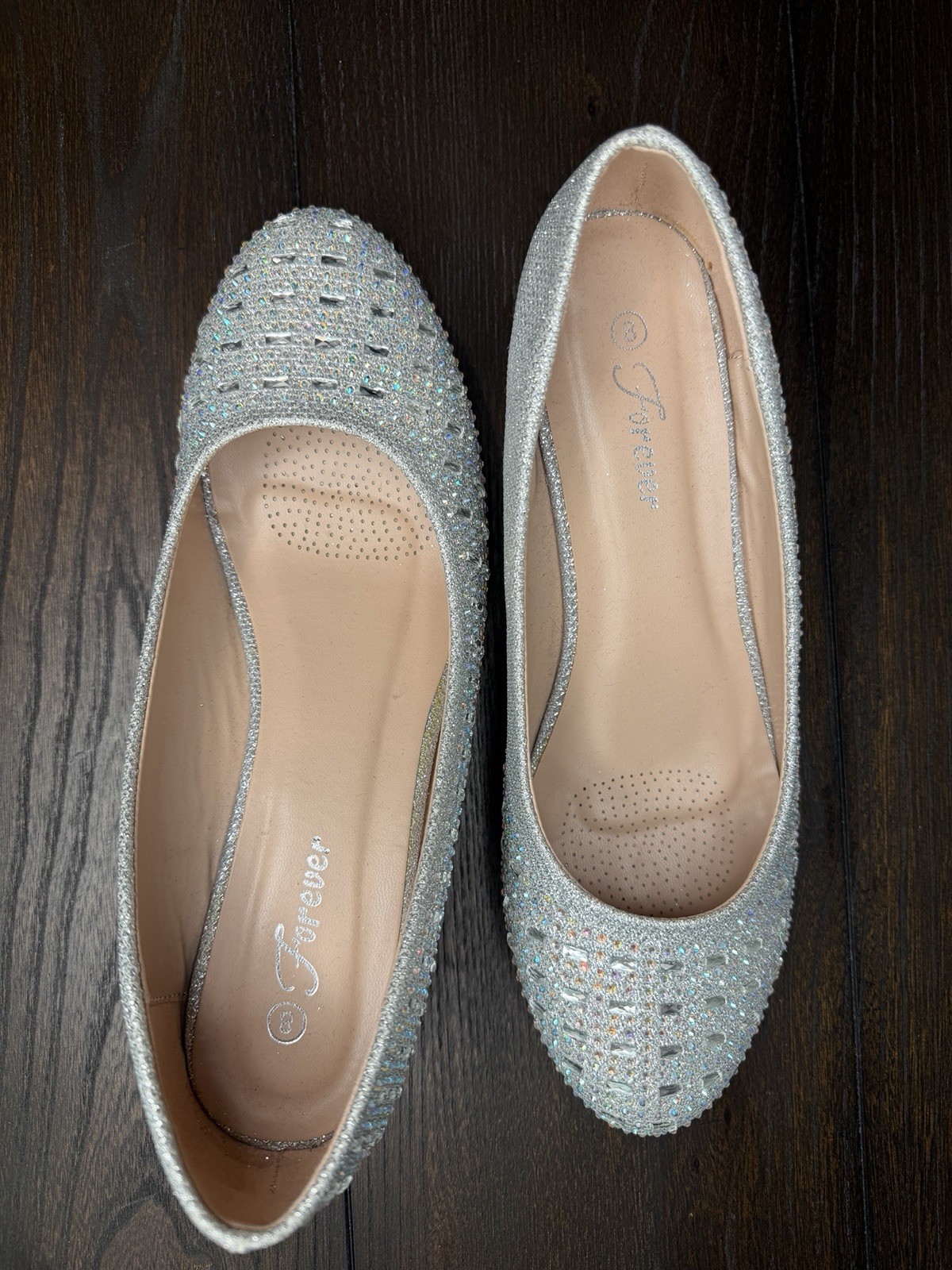 Forever Silver Glitter Rhinestone Wedge Slip On Round Toe Women’s US 8