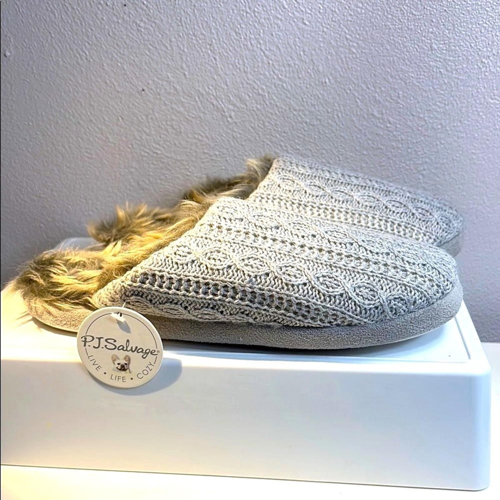 NWT PJ Salvage Gray Knit Slippers Women’s M/L