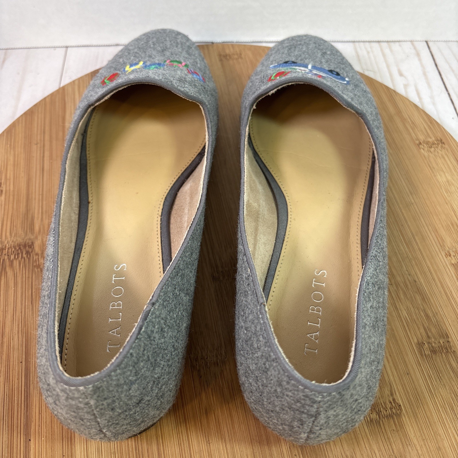 Talbots Ryan Gray Flannel Loafers Leather Soles Shoes Size 10 Christmas Presents