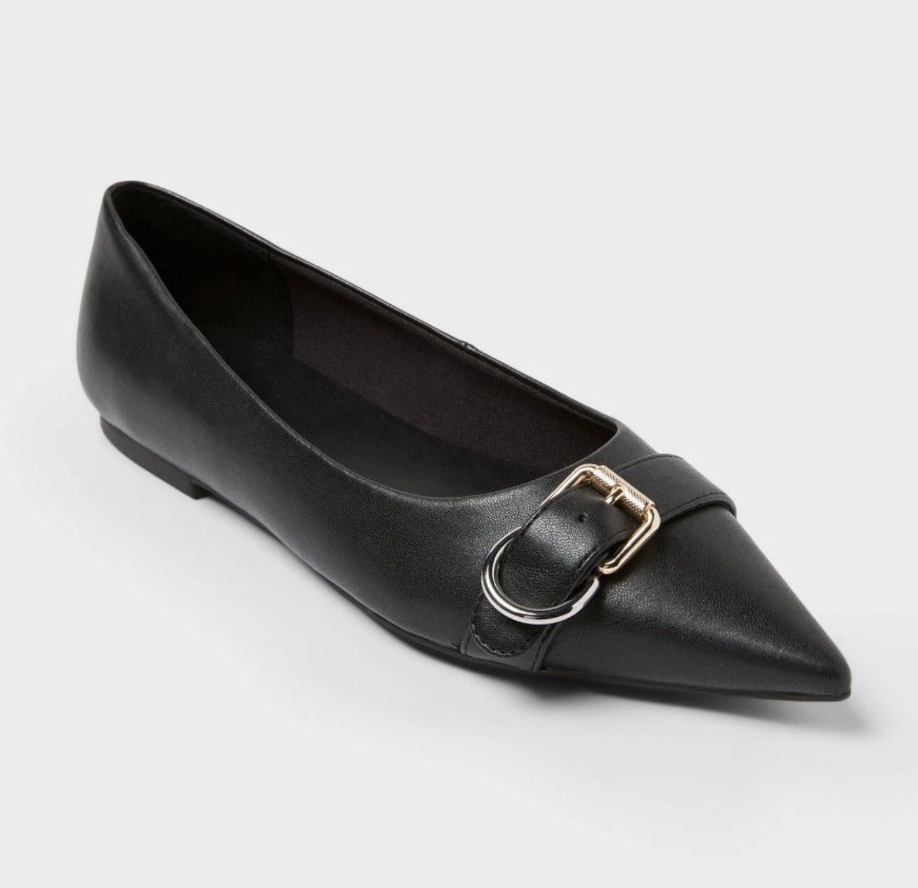 A New Day Black Pointed Toe Buckle Flats Leather Memory Foam Slip-On Women 8