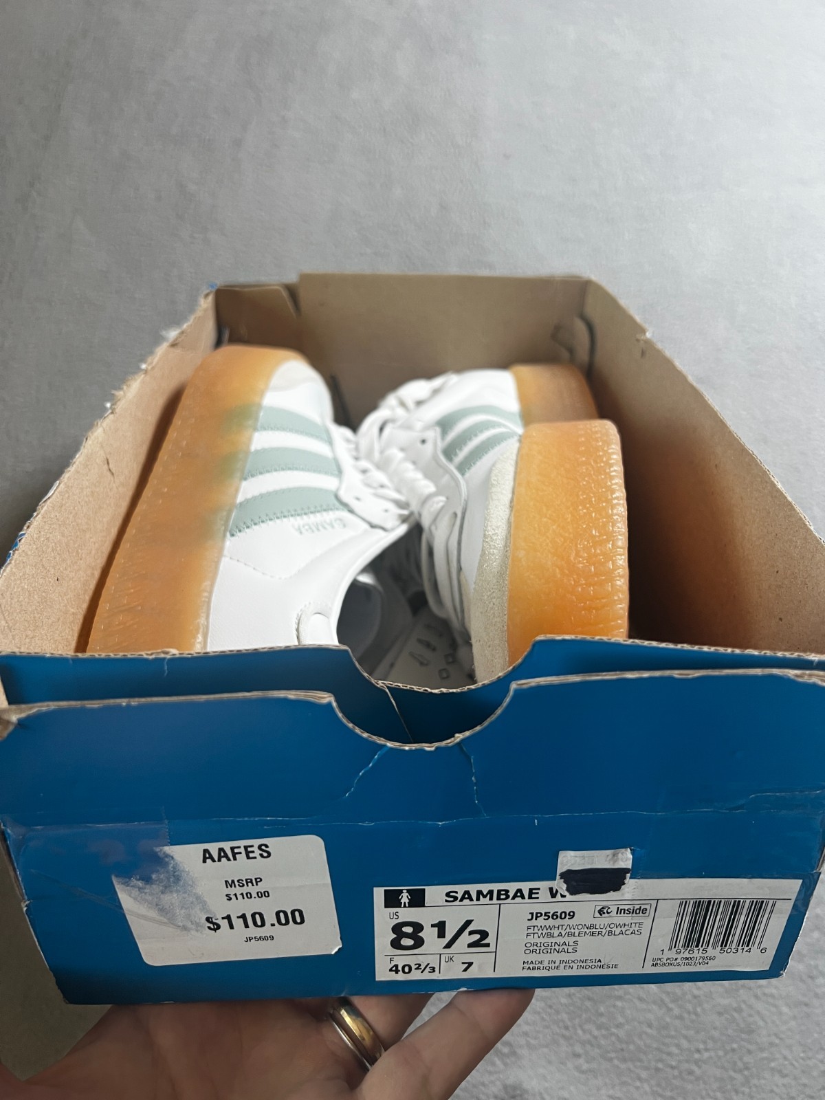 ADIDAS Samba womens 8.5 WHITE mint Gum sneakers Retro Terrace sport shoes JP5609