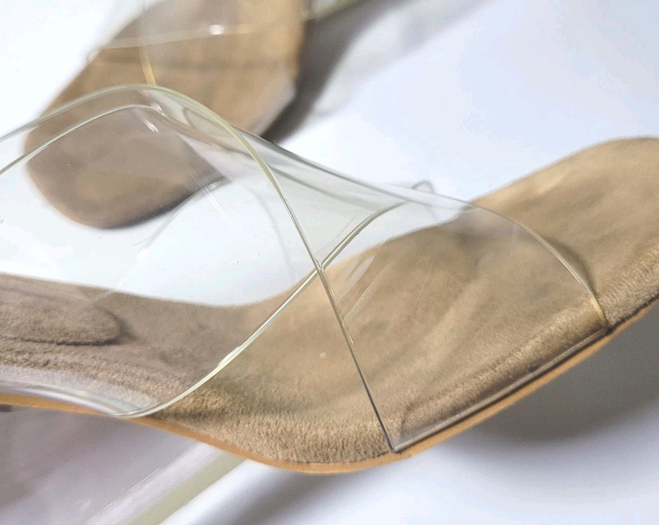 Jeffrey Campbell Clear Lucite Wedge Heels Sculptural Slides Sandals 7.5 Designer
