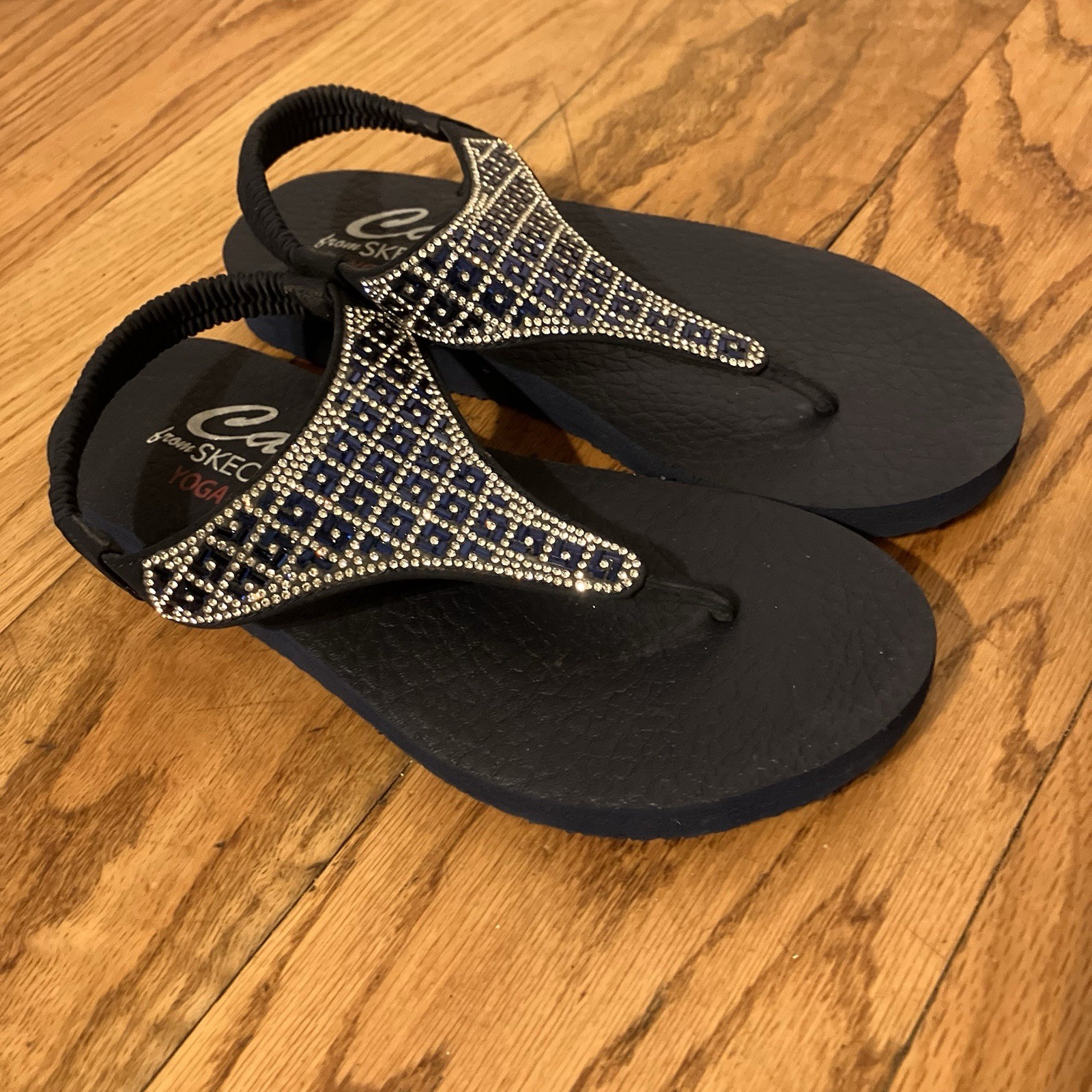 Skechers Meditation Glamorous Muse Slingback Thong Sandall Black Women SZ 7