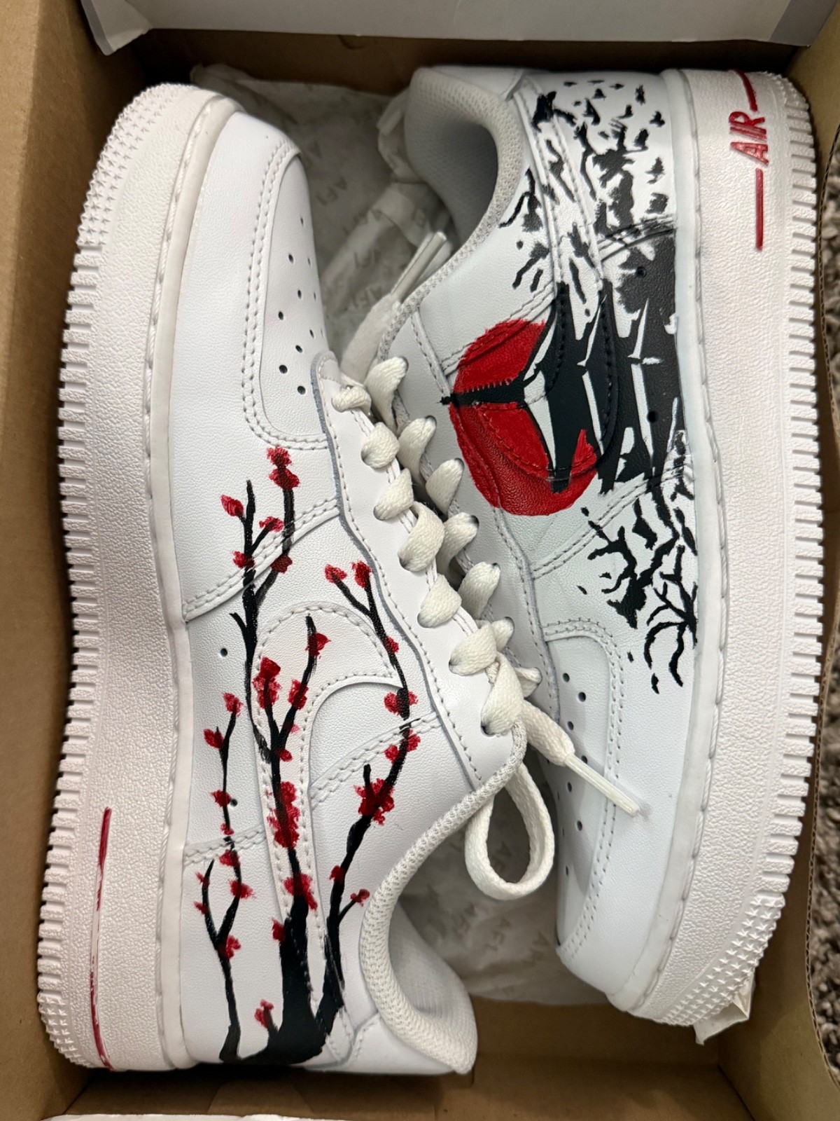 Nike Air Force 1 ‘07 Women’s 6 Custom Hand Painted Cherry Blossom Red Sun Anime