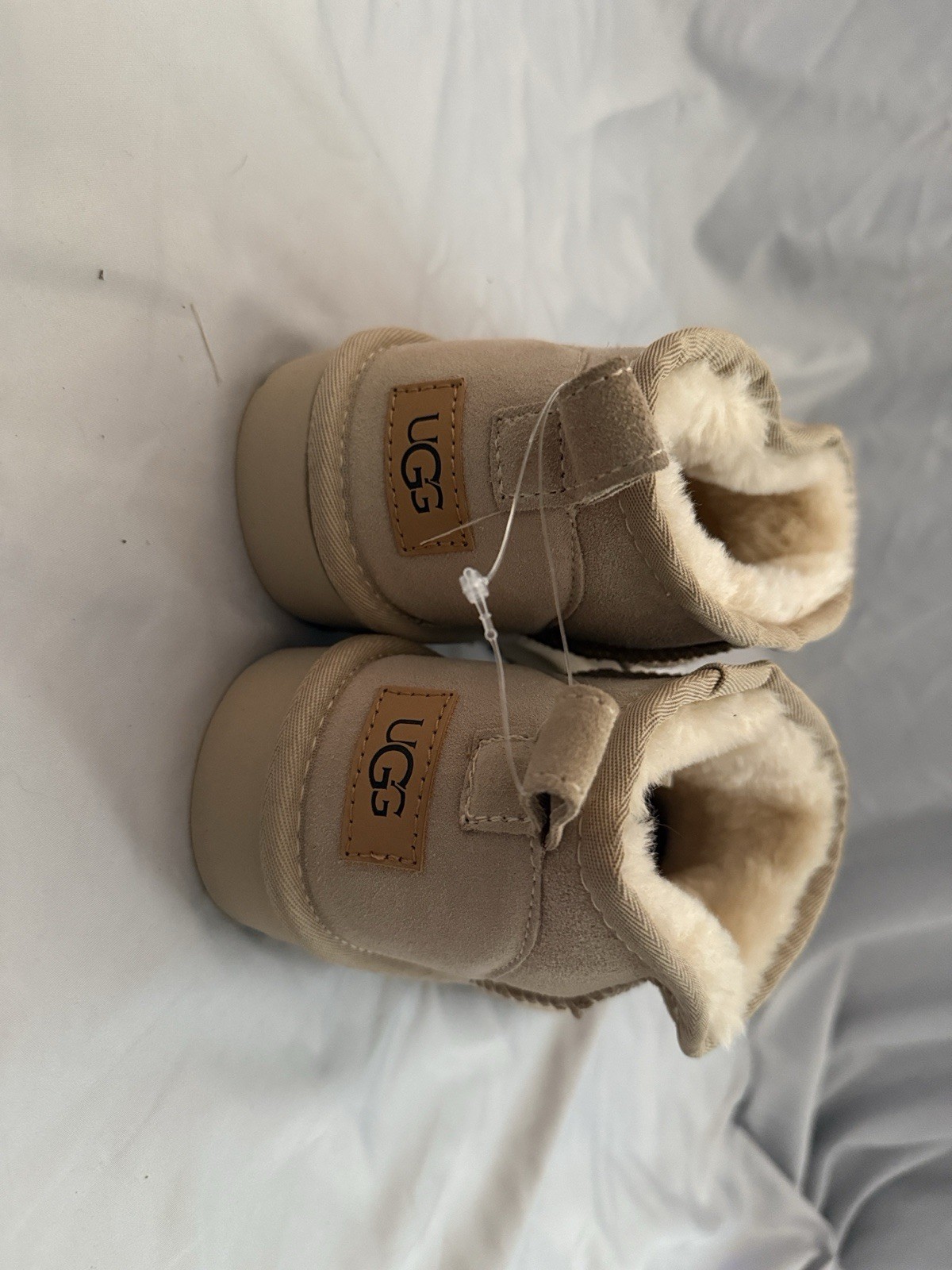 UGG Ultra mini Unisex Womens US 12 Beige Suede Faux Fur Lined Bootie Pull-On