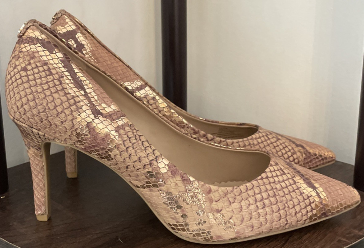 Karl Lagerfeld Paris Royale Snakeskin Pumps Metallic Nude Gold Women’s Size 9 B4