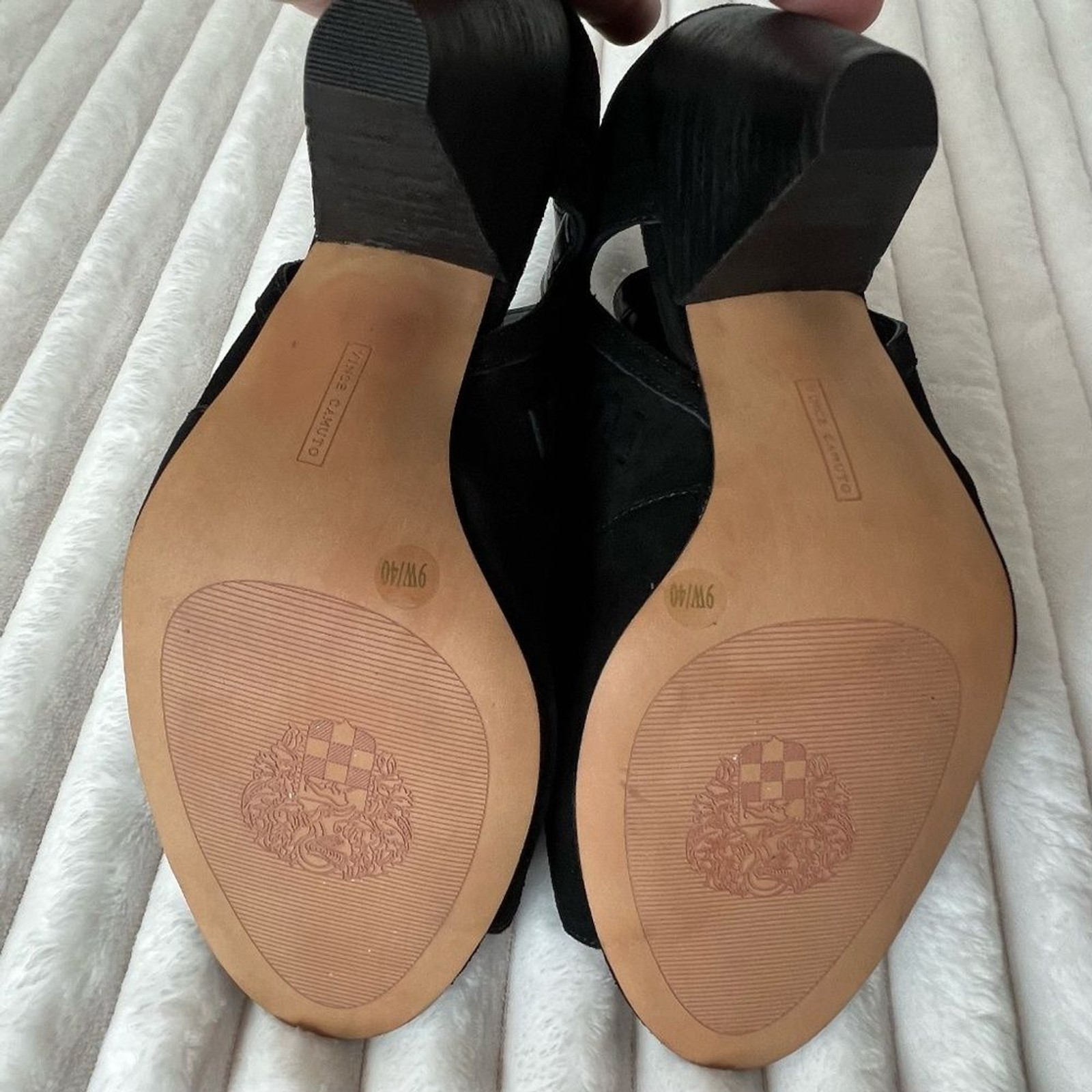 Vince Camuto Black Suede Booties Ebelin Open Toe Heels Size 9W EU 40