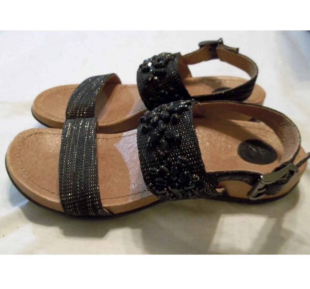 NURTURE by Lamaze Sandals Womens US 8.5M Black Beaded Ankle Strap Flat Casual